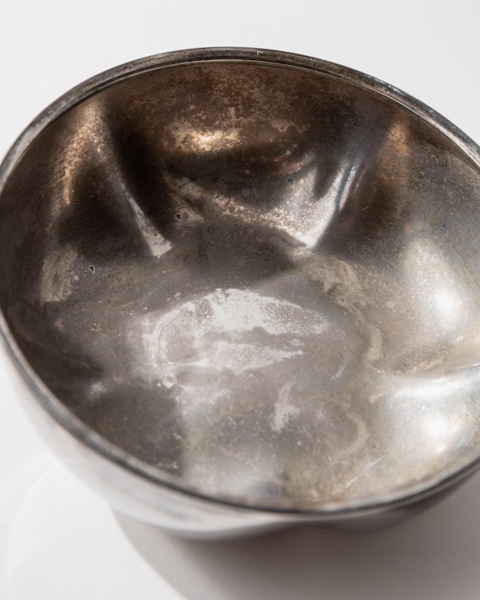 1970s Silver Plated Pumpkin Box — close-up of tarnished silver interior