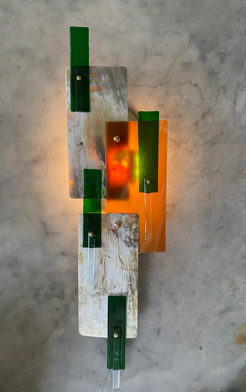 Horn and Glass Wall Light D2025 — close-up of horn and green glass details