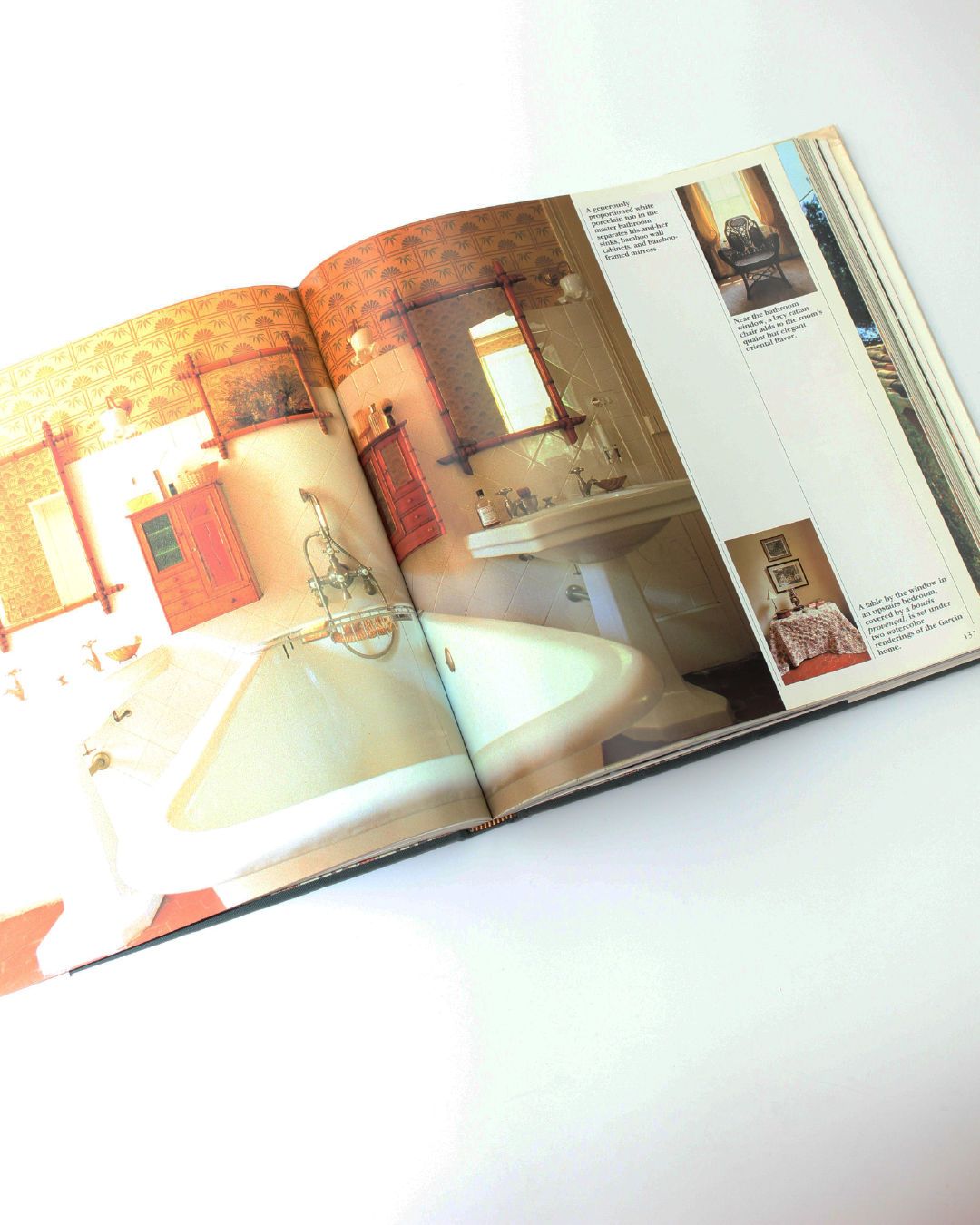 French Country Book — open view on white surface with bathroom decor