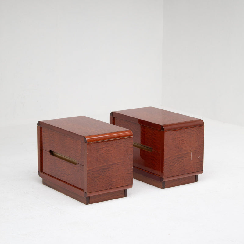 Italian Nightstands in Wood and Brass — close-up of rich wood grain finish