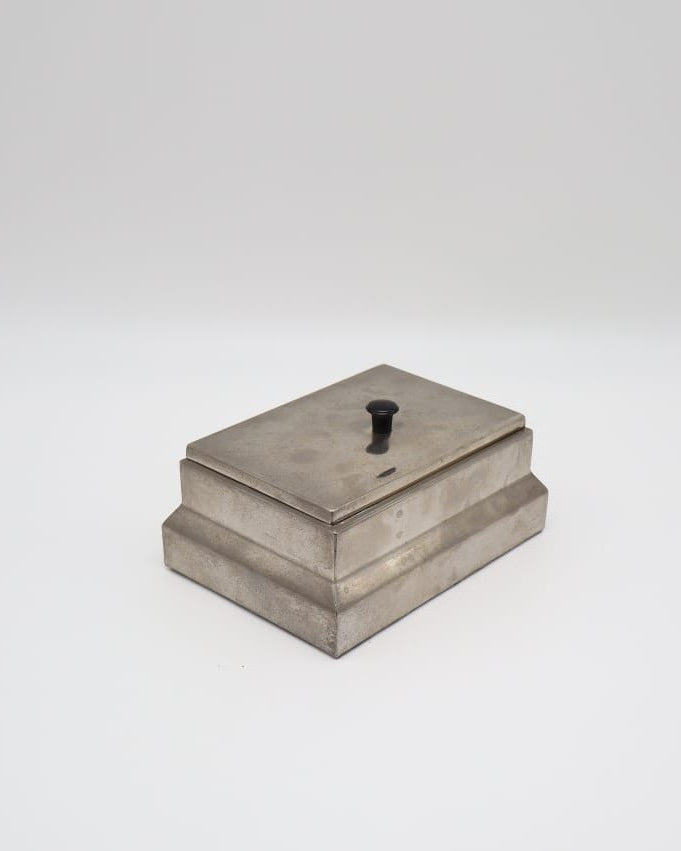 Art Deco Stepped Pewter Cigar Box with Bakelite Finial, 1930s by Forma Finds | The Oblist