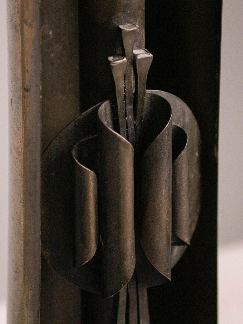 Brutalist Metal Candle Holder by Czesław Palczewski — close-up of dark metal design