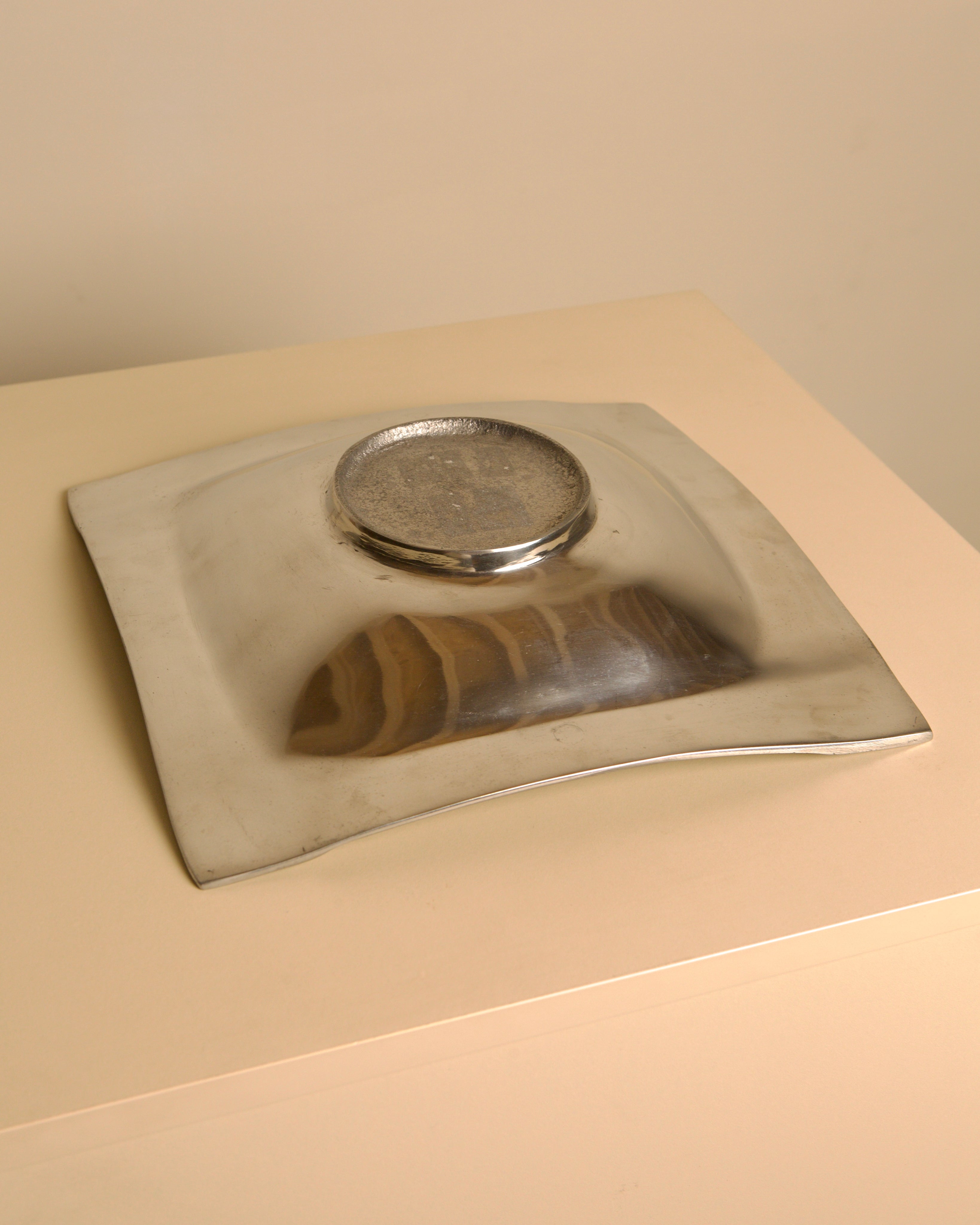 Large Italian Polished Aluminium Square Vide-Poche / Catchall, 1980s — alternate view