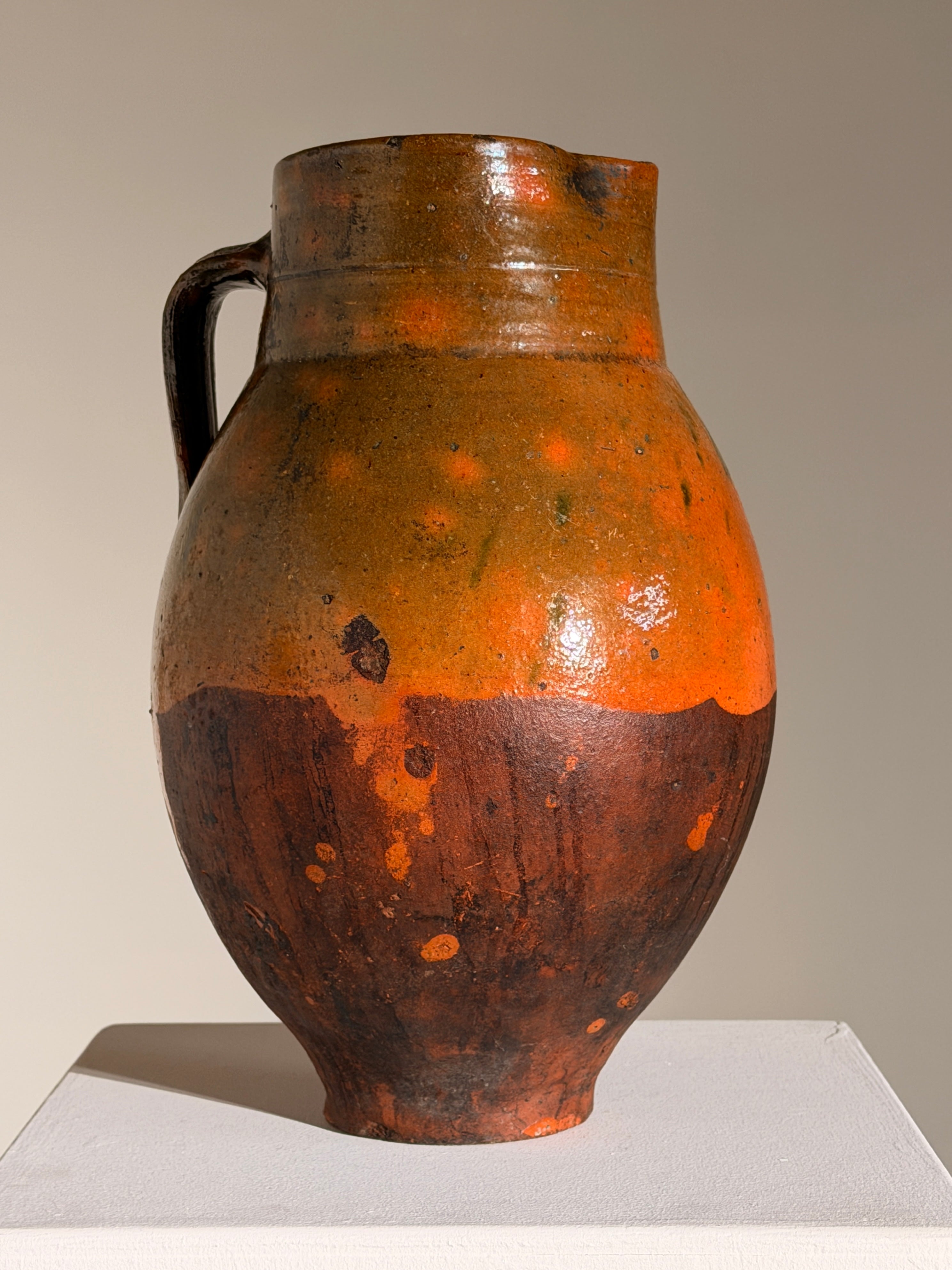 Ceramic Jar, French Folk Art, late 19th century — side view highlighting earthy orange and brown tones