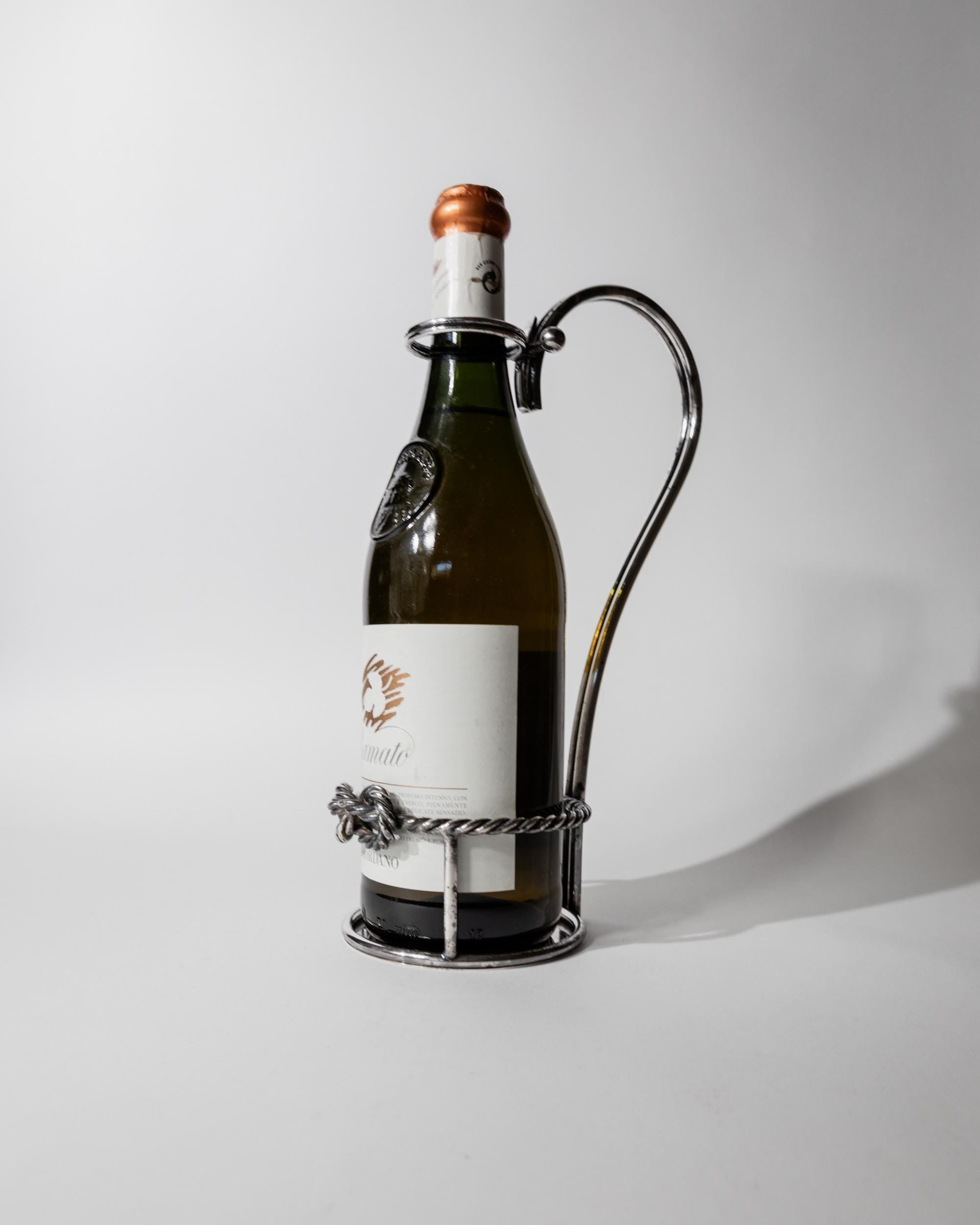 Vintage 1930s Silver Plated Wine Bottle Holder, Adjustable Ring, Woven Detail, Elegant Bar Accessory, by Serra Roma Italy, Gift Idea — detail view
