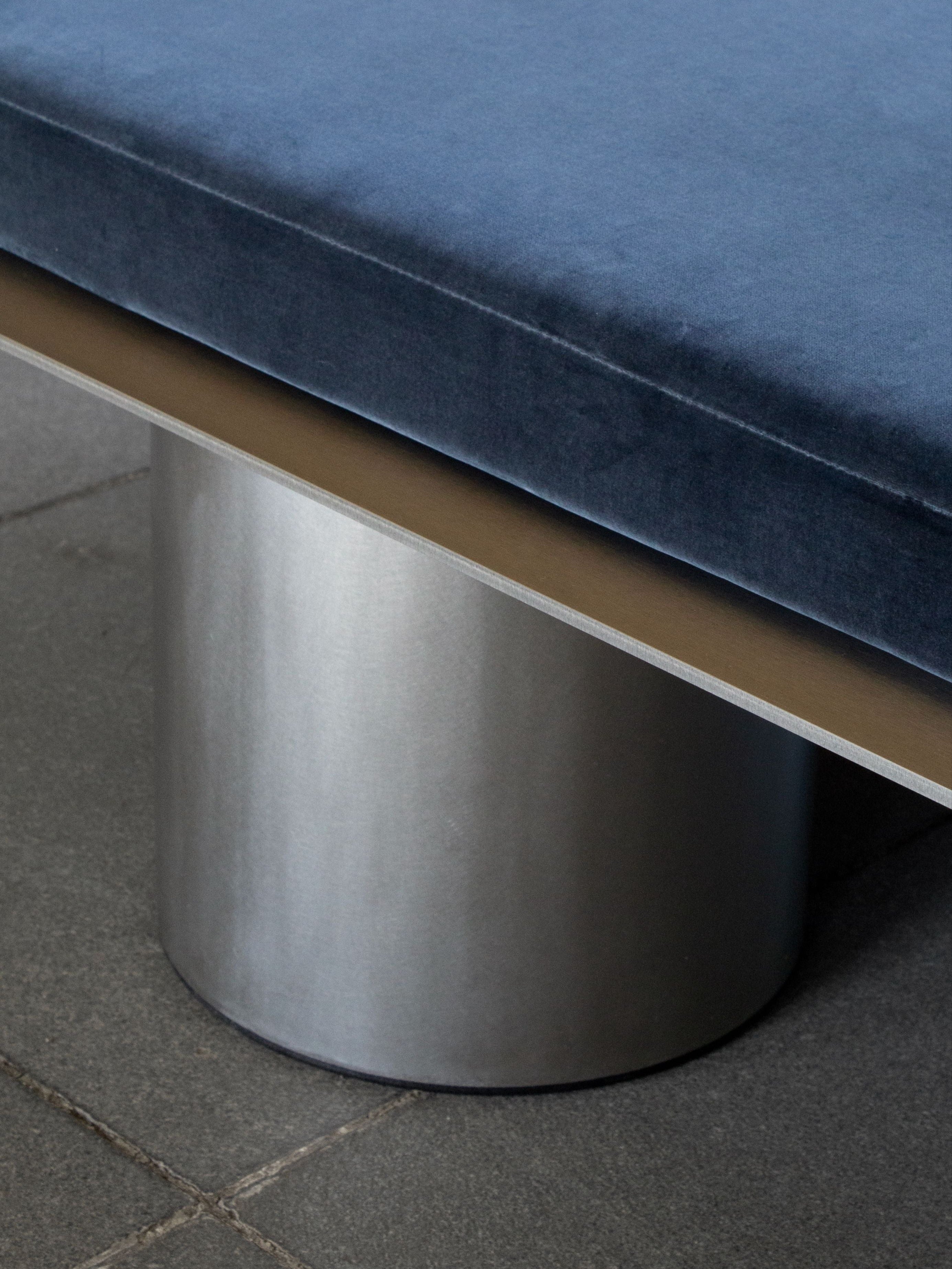 Monteverdi Daybed — close-up of blue velvet cushion and metal base