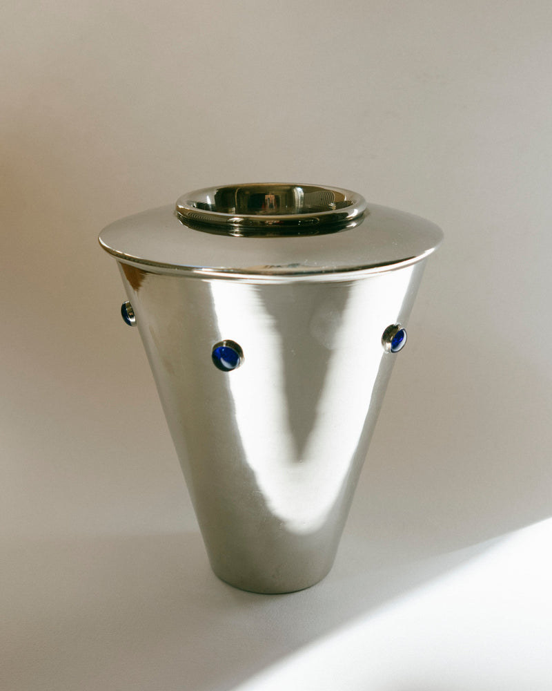 Art Deco Conical Silver Vase with Cobalt Cabochons (19cm) by Trove Paris | The Oblist