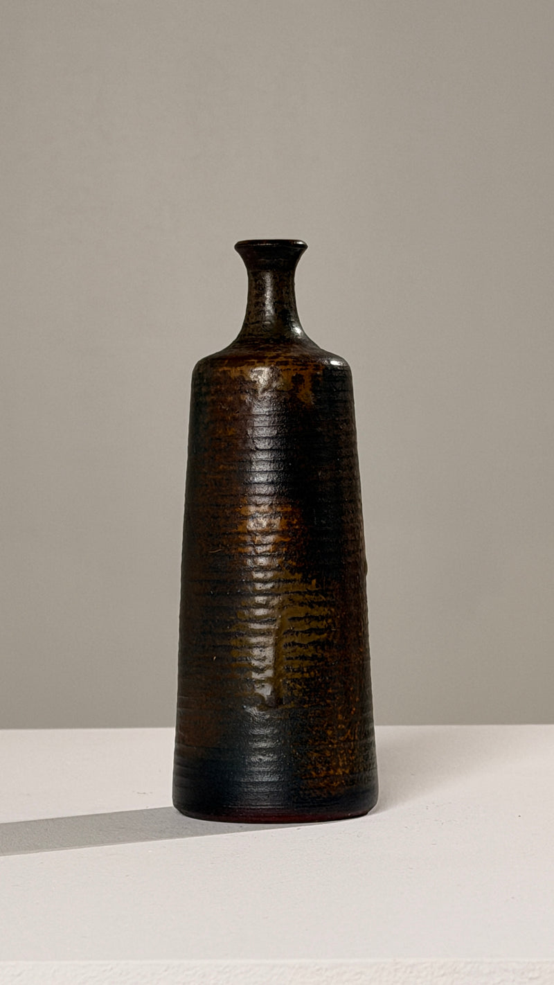Elegant Stoneware Soliflore Vase, France, circa 1960 — close-up of textured dark surface