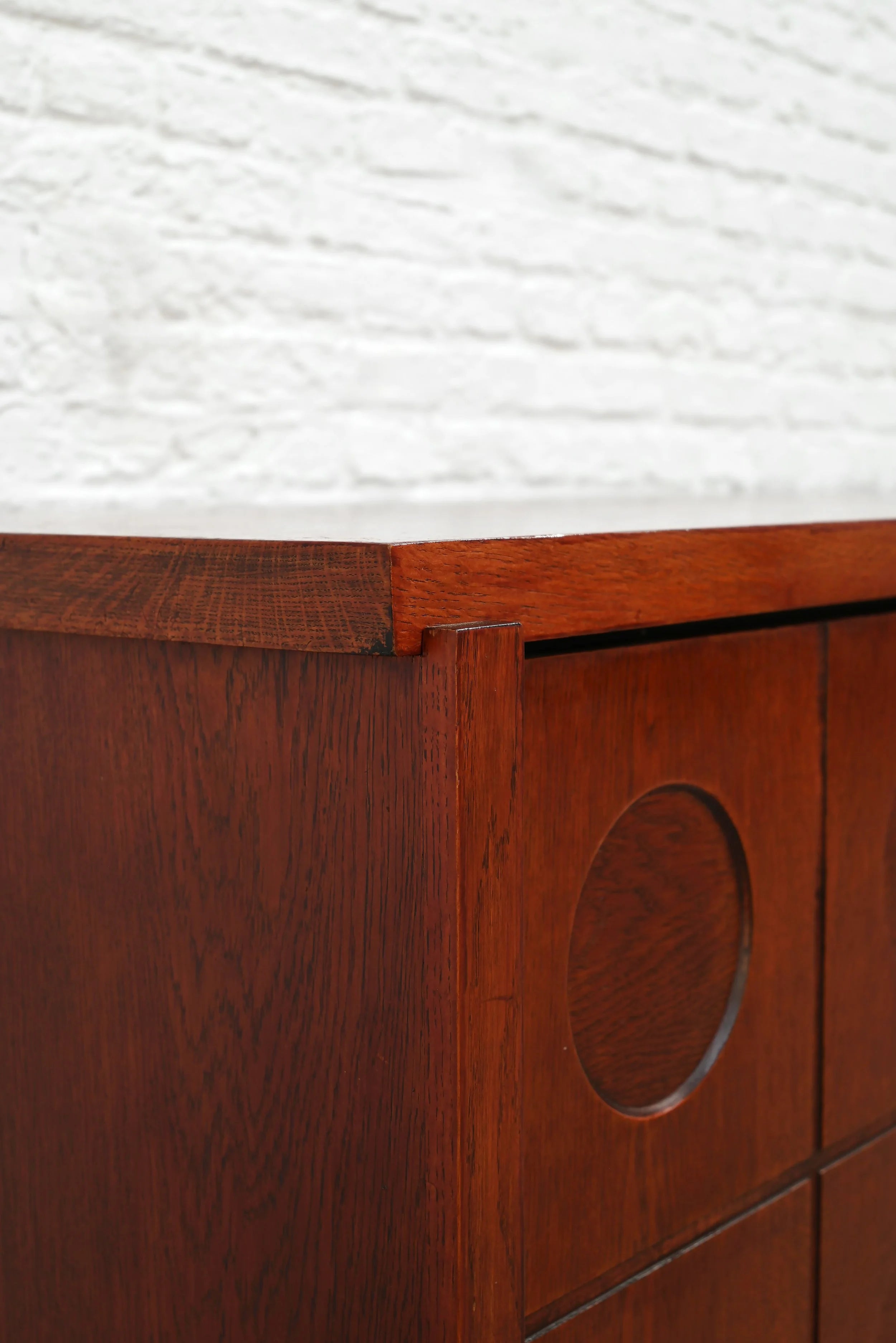 Brutalist Oak Sideboard, Belgium, 1970s — close-up