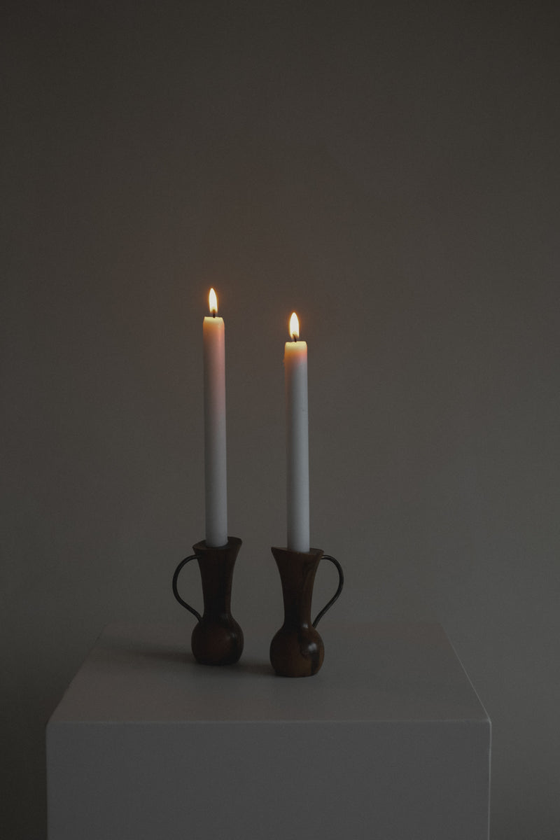 Pair of Wooden Candle Holders by septembre studios | The Oblist — handcrafted dark wood finish