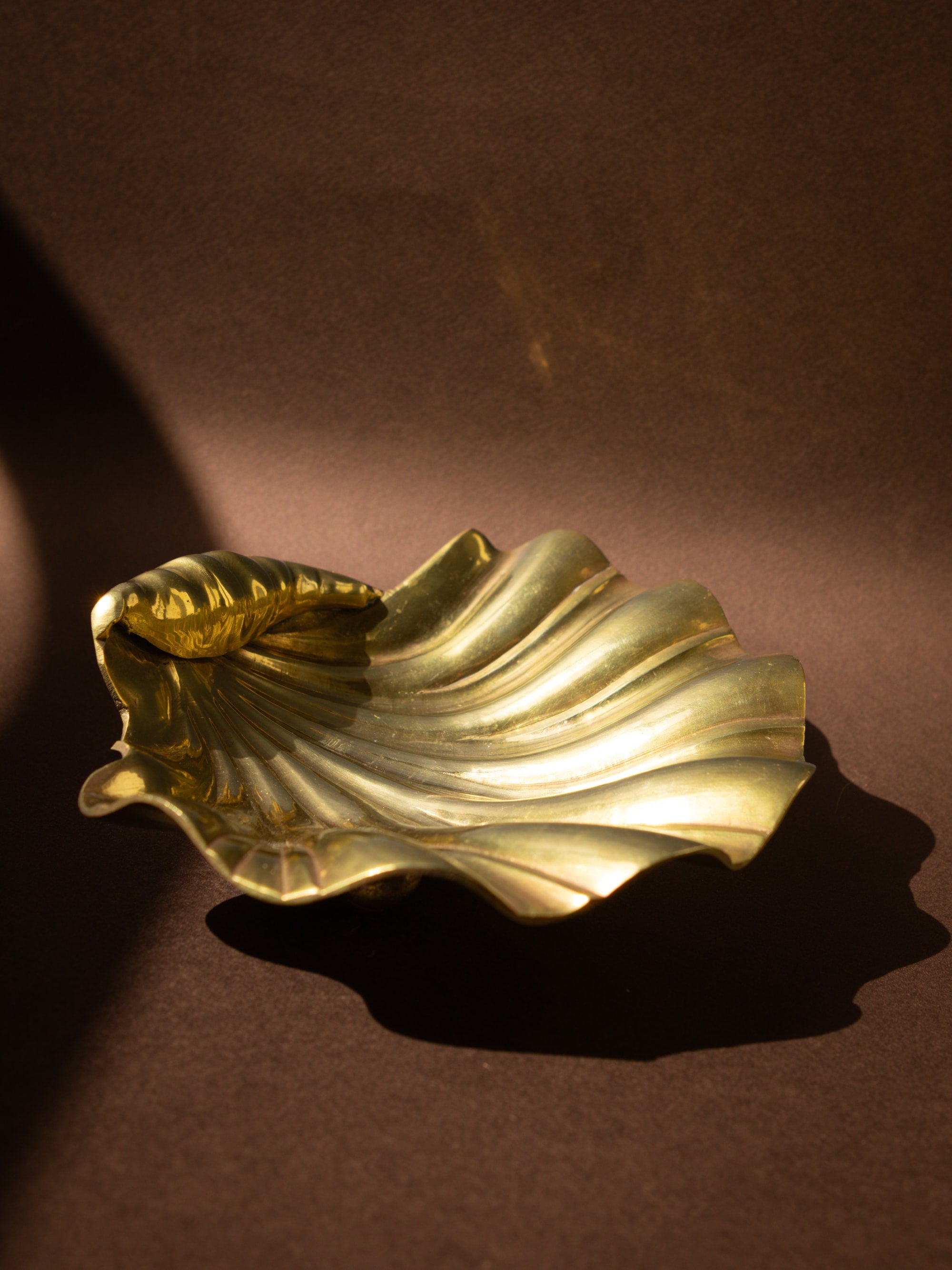 Brass Shell Footed Bowl, France, c. 1960s — side angle