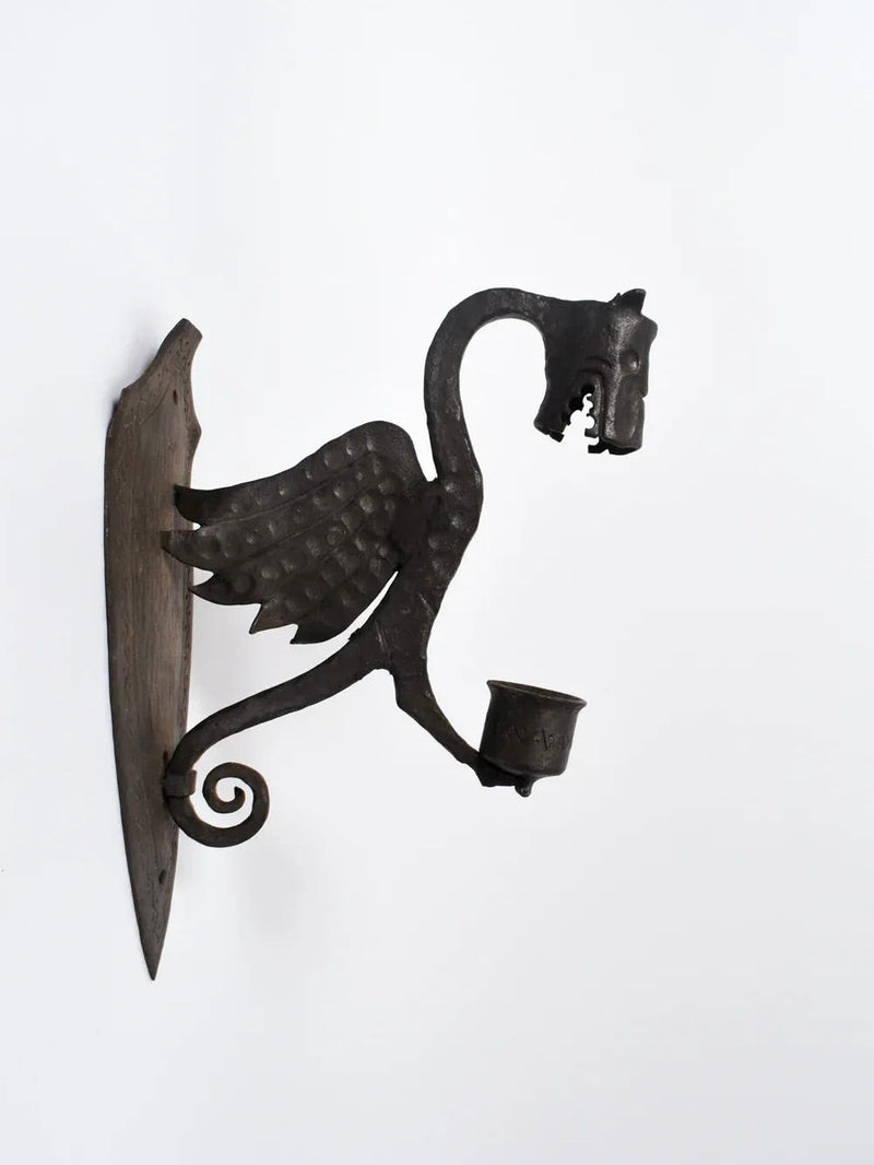 Pair of Mural Candleholders, France, 1960s — close-up of wrought iron detail