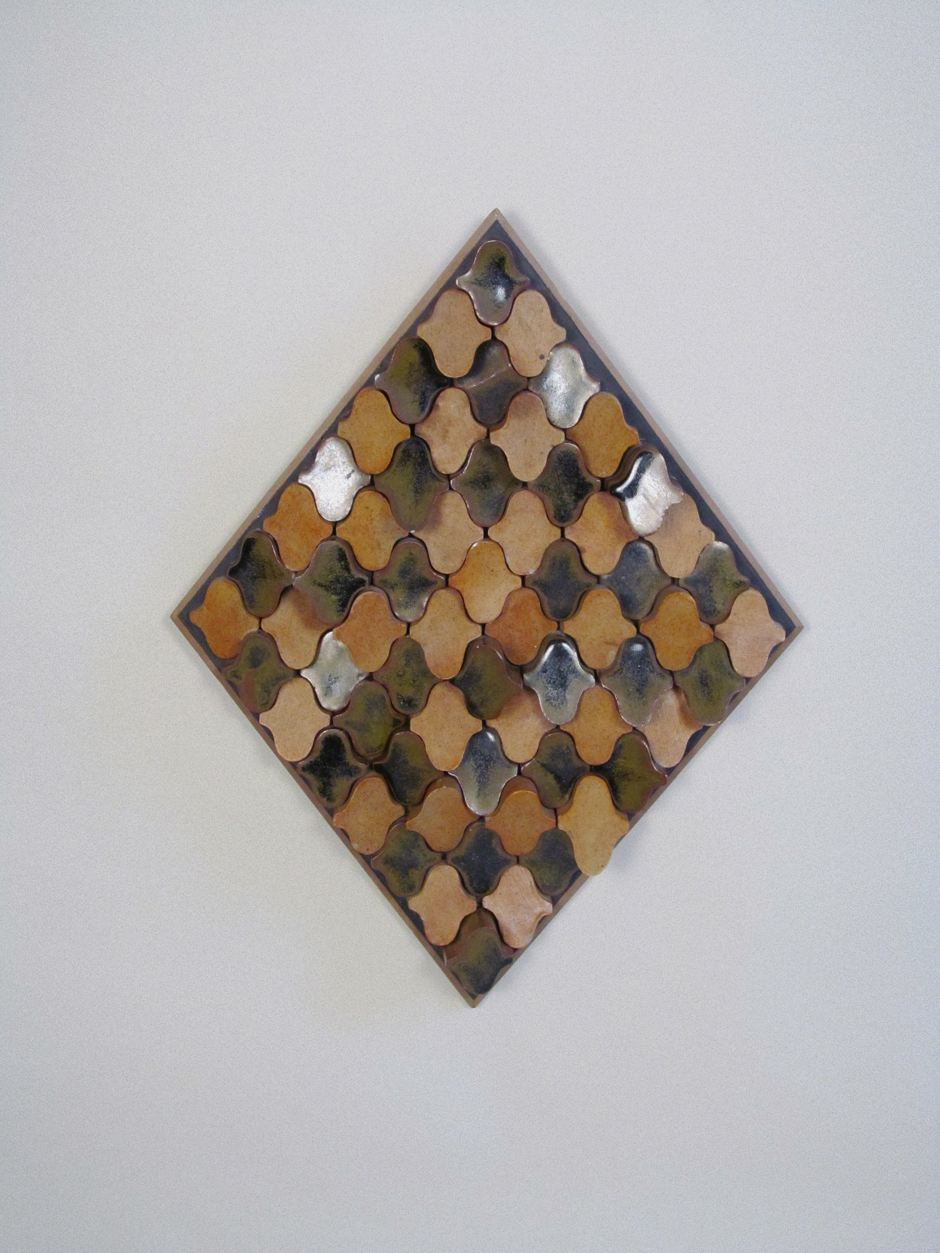 Derbyshire School of Art Ceramic Wall Plaque with Original Case c.1970 — angled view showing textured ceramic tiles