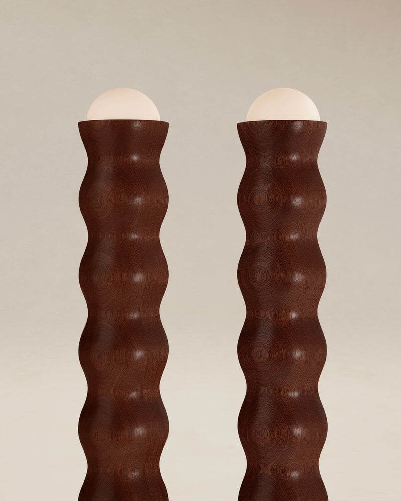 Tougarine Floor lamp — close-up of wavy wooden base detail
