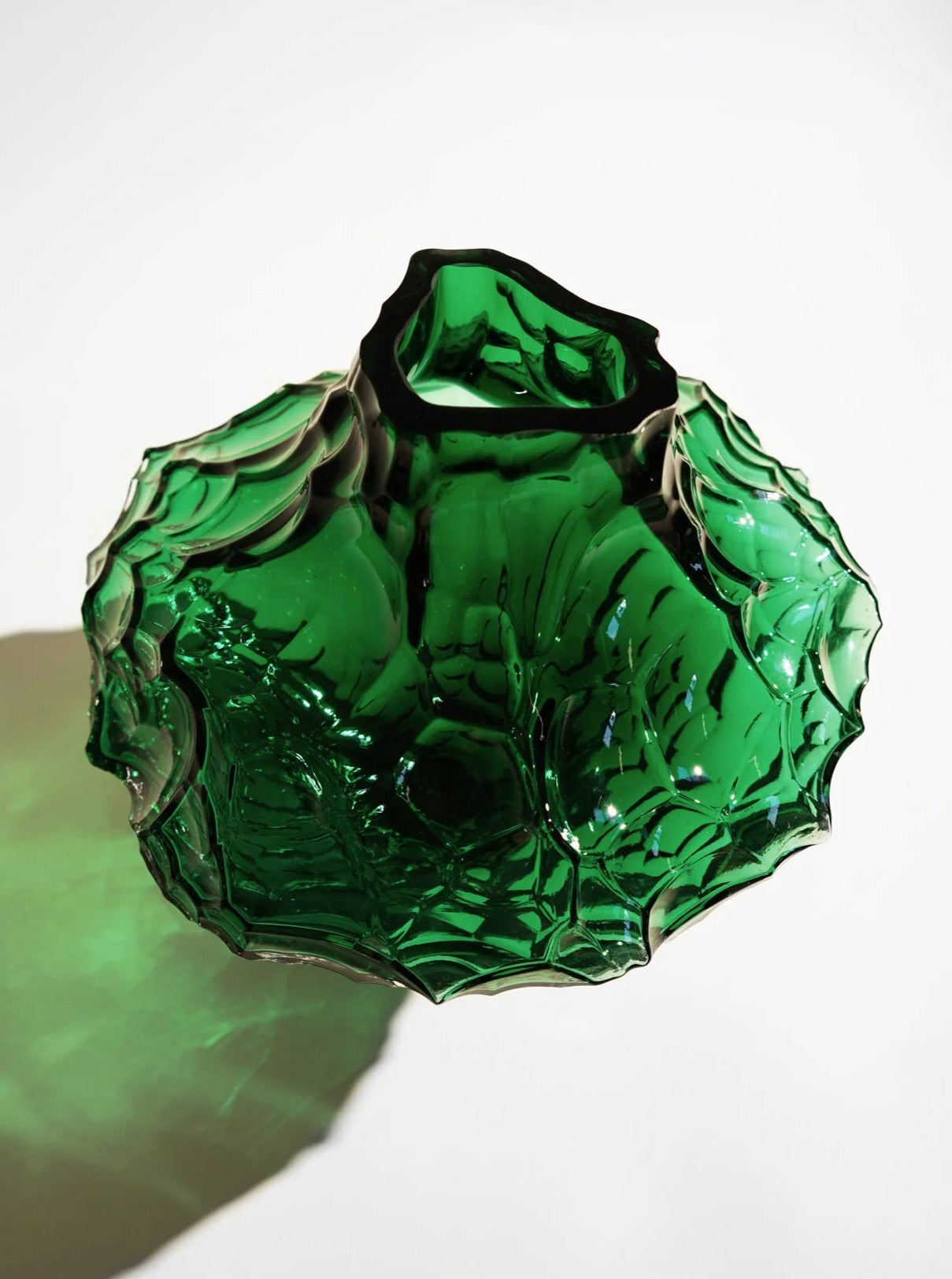 Canyon Vase - Large - Green — top view highlighting textured glass surface