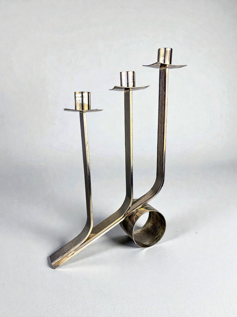 Art Deco 3-Flame Candelabra in Stainless Steel, France Circa 1970s by Malamar Studio | The Oblist