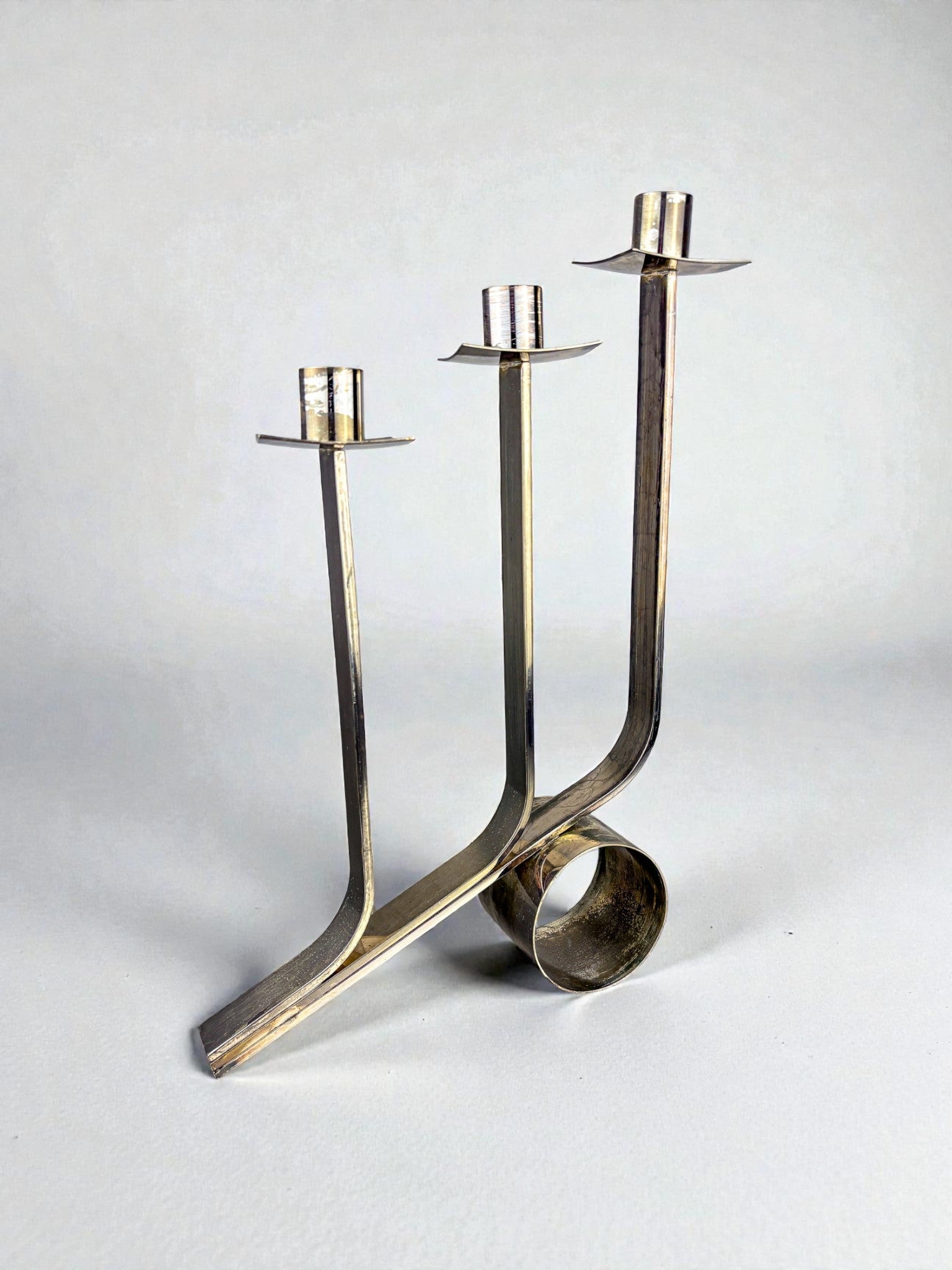 Art Deco 3-Flame Candelabra in Stainless Steel, France Circa 1970s by Malamar Studio | The Oblist