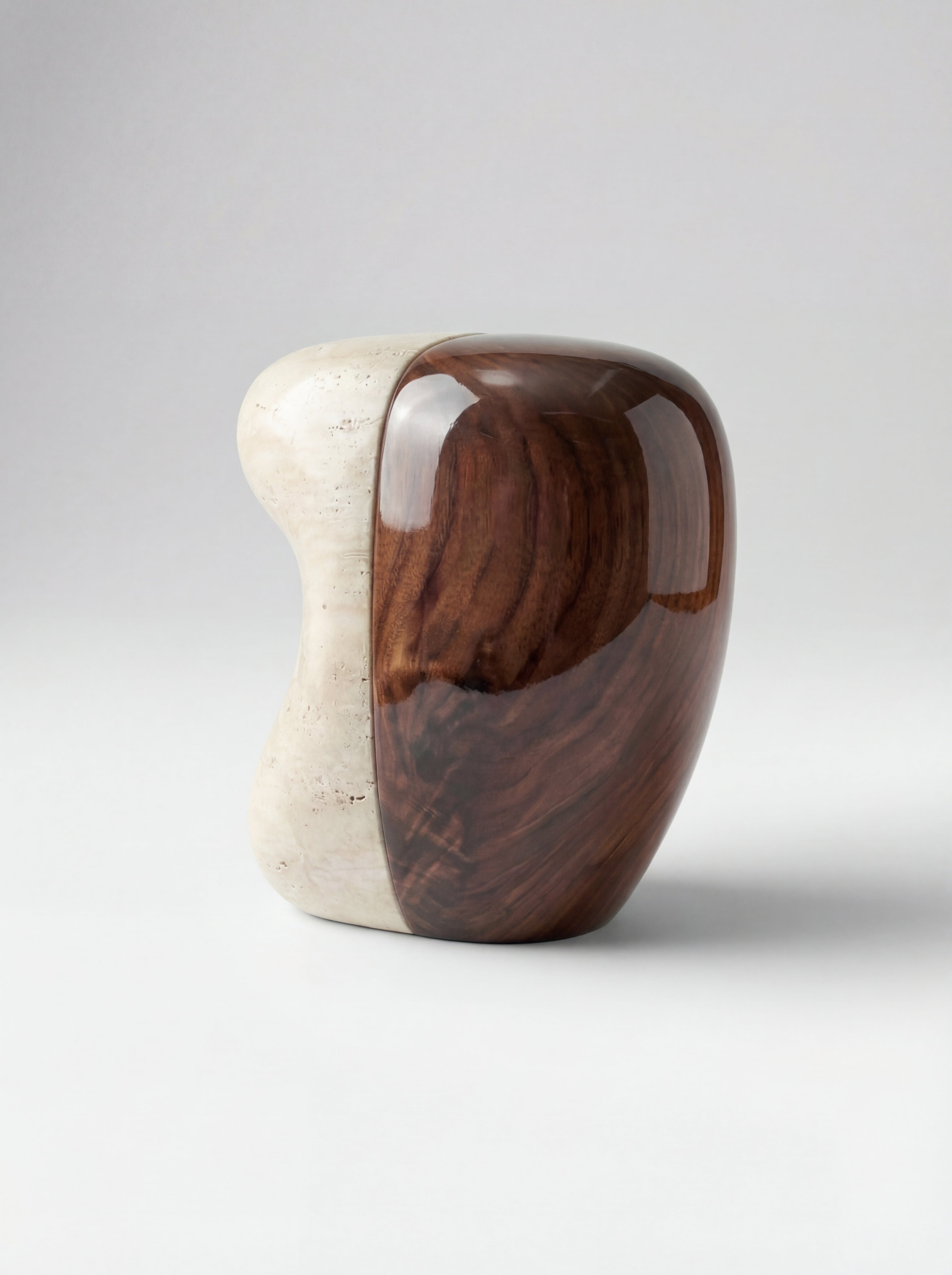 Yosho Travertine And Wood Side Table — side view highlighting smooth wood finish