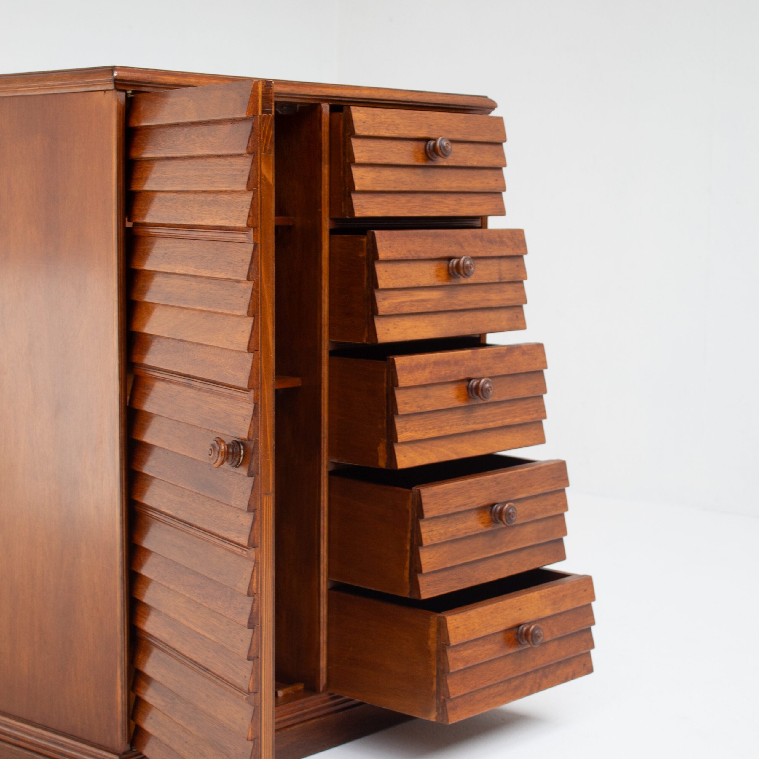 Mid Century Slatted Cabinet with Drawers and Storage — alternate view