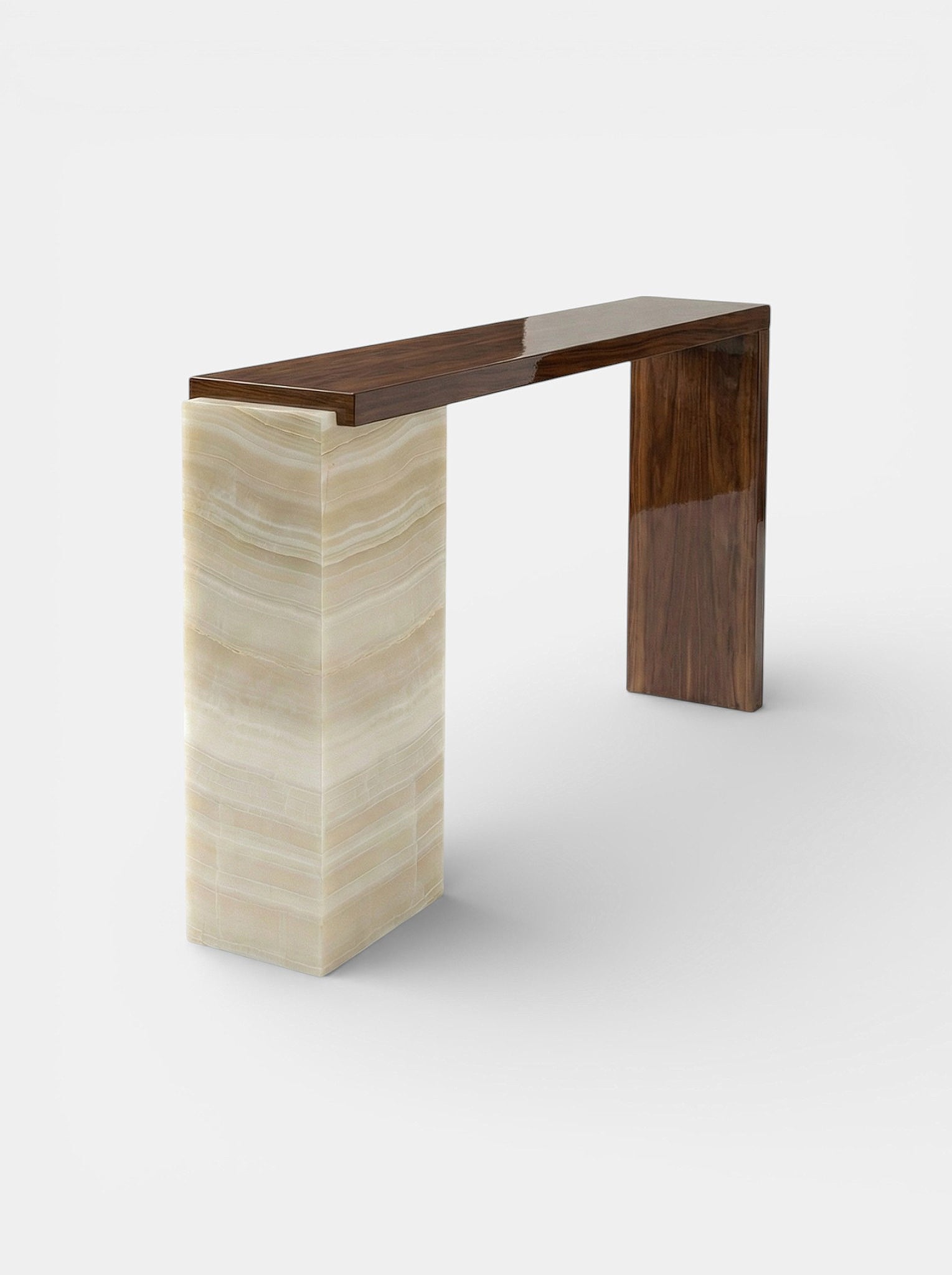 Jill Wood and Ivory Onyx Console — close-up of onyx and wood details