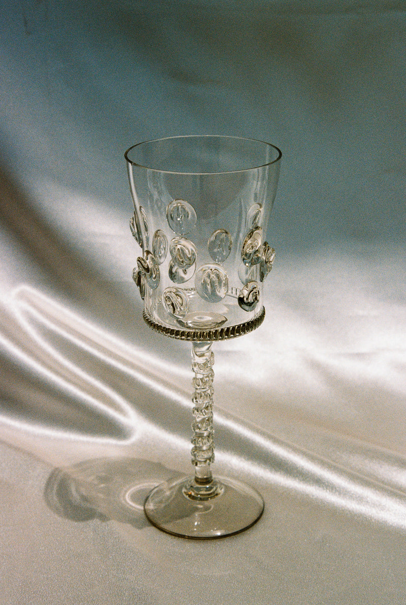 Pair of Mouthblown Wine Glass - Dots — close-up of glass with dot pattern