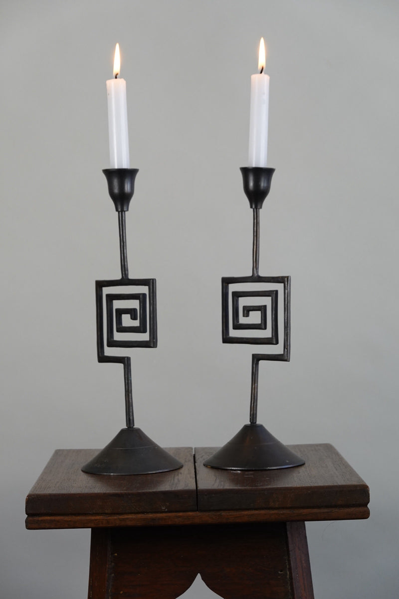 Pair of Geometric Candleholders — close-up