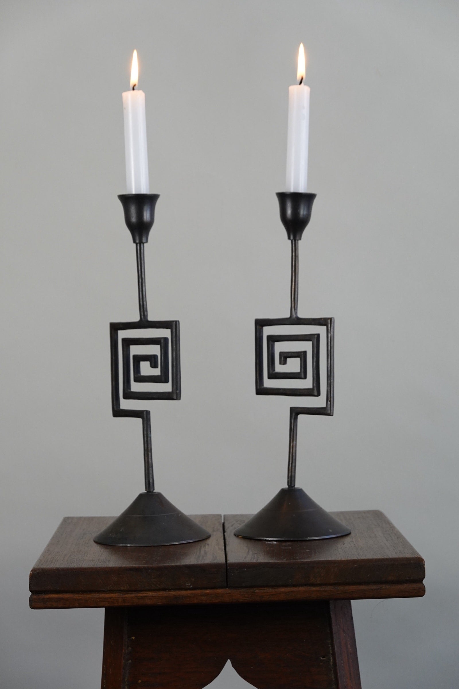 Pair of Geometric Candleholders — close-up