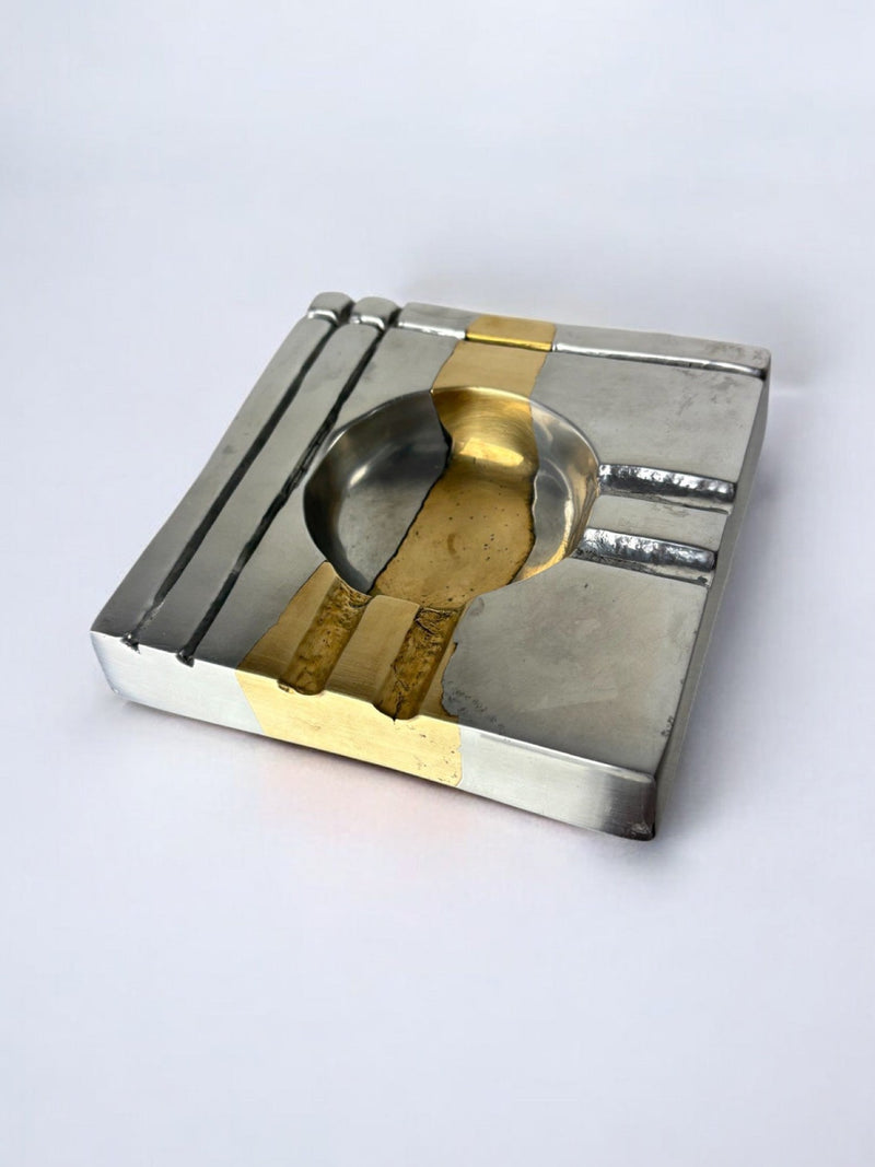 Brutalist Ashtray by Art3, Spain, 1970s | The Oblist — metal, gold accents
