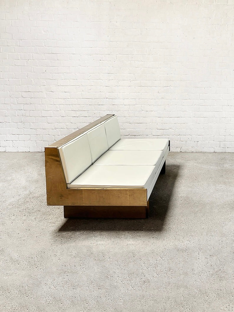 French Modernist Sofa Set In White Leather, 1950's