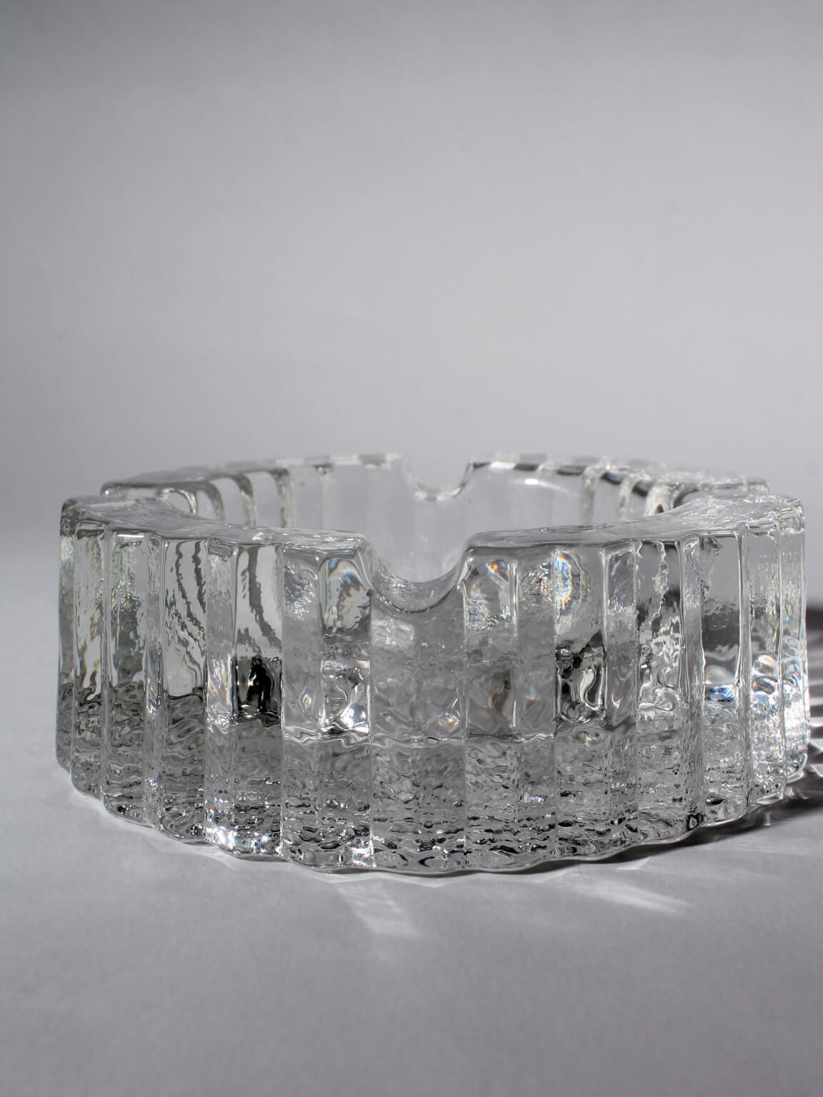 Willy Johansson Crystal Glass Ashtray — side angle showing textured glass design