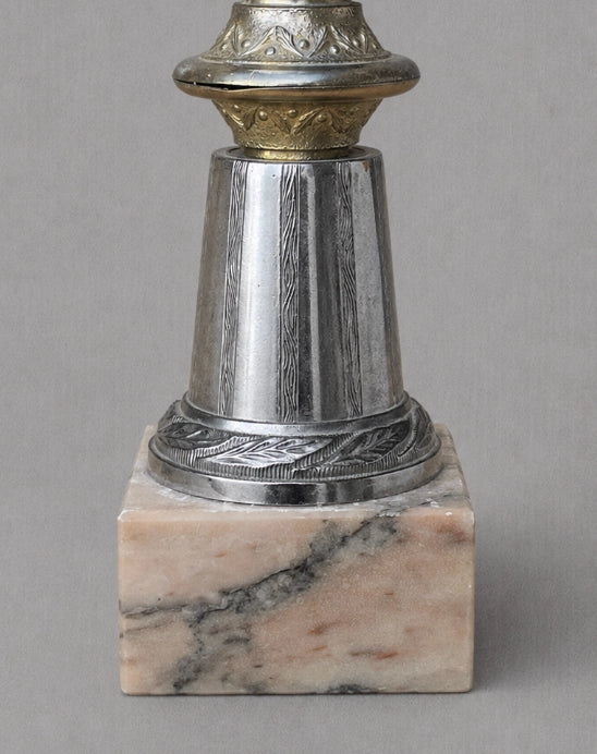 1950s Italian Vintage Metal & Marble Trophy Vase — close-up