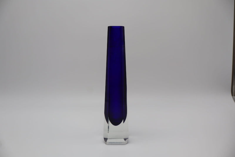 Murano Sommerso Glass Vase – Cobalt Blue Faceted Crystal – Italian Mid Century 1960s — detail view