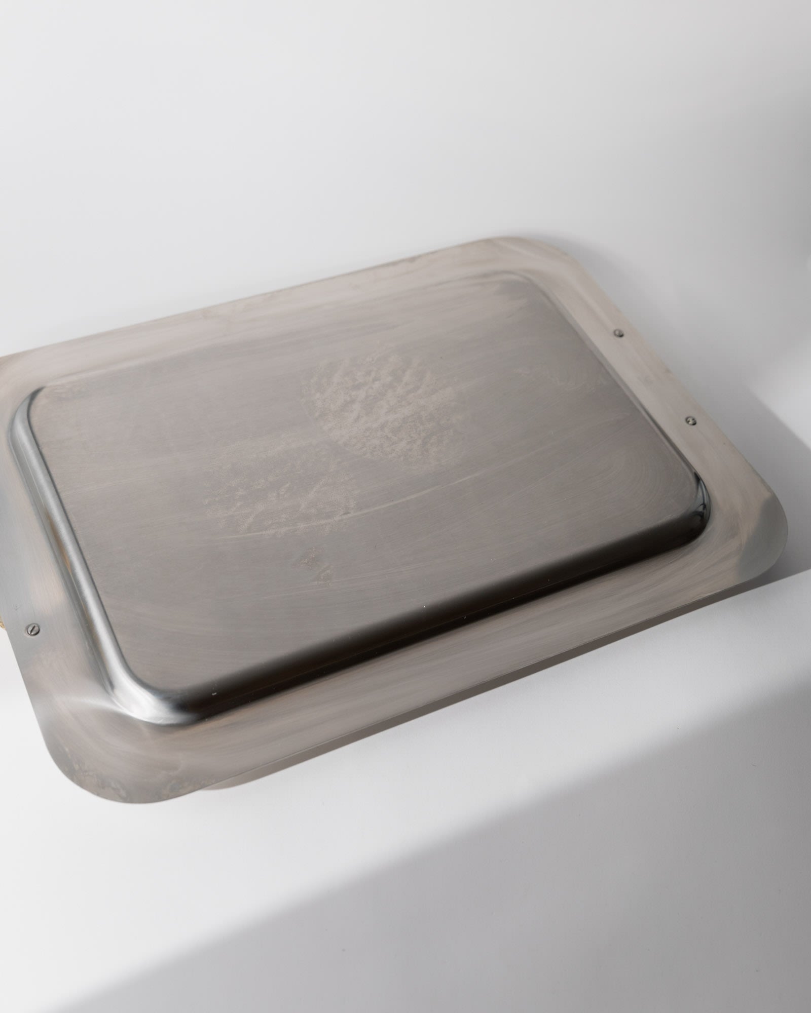1980s Stainless Steel Tray, Gold Rope Handles by Inoxpran, Italy