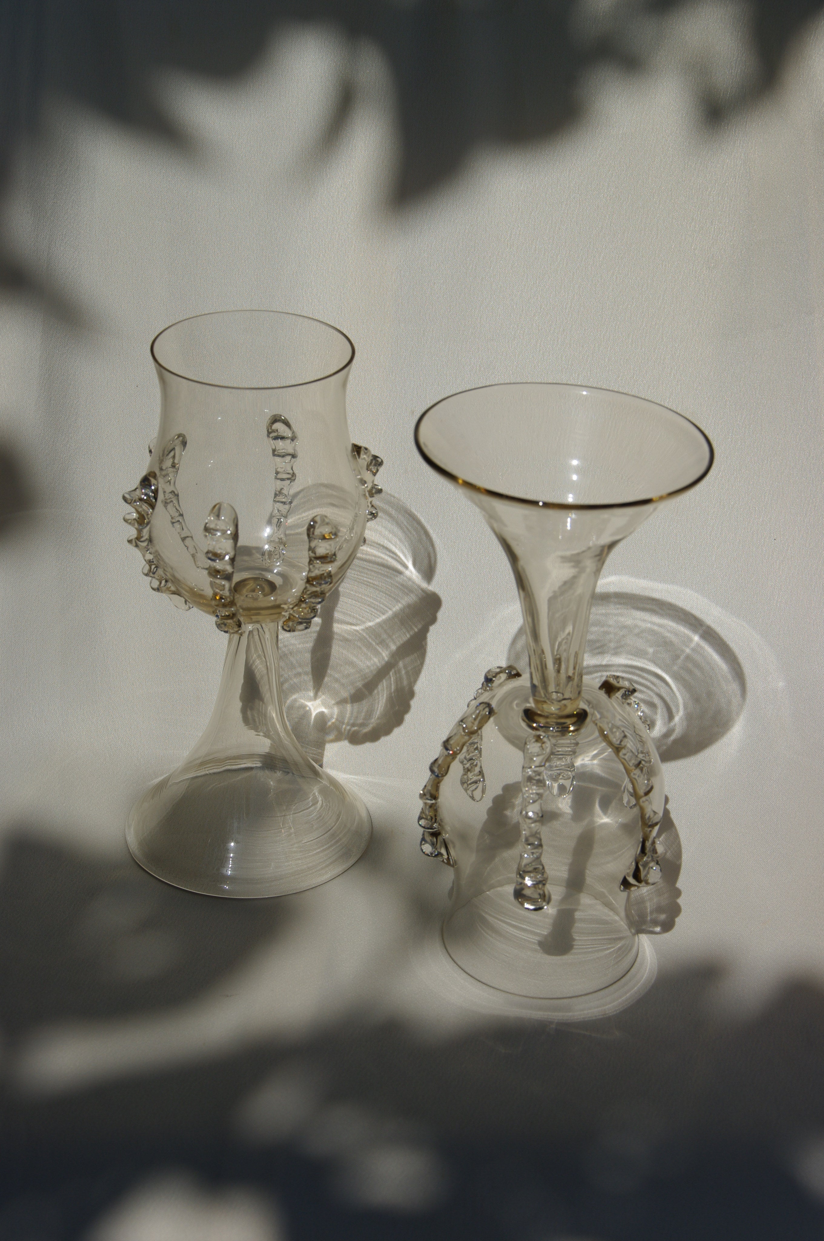 Pair of Mouthblown Wine Goblets - Ribbed