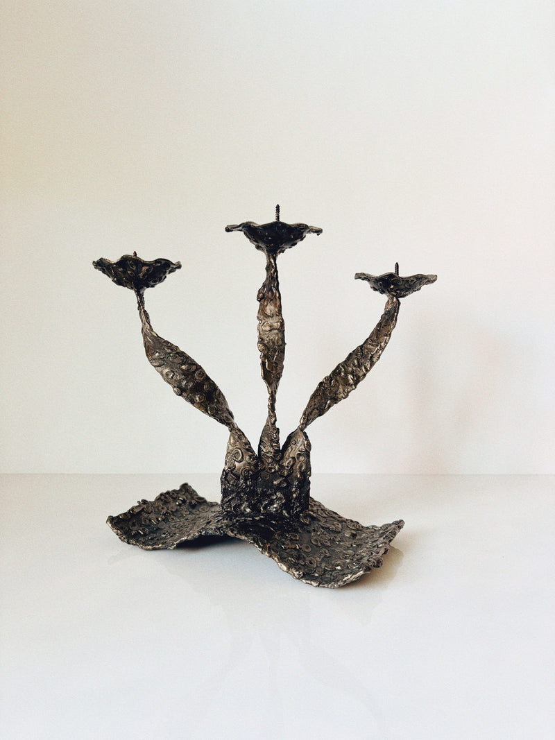Molten Metal Sculptural 3 Arm Candlestick by Huerto | The Oblist — handcrafted dark finish