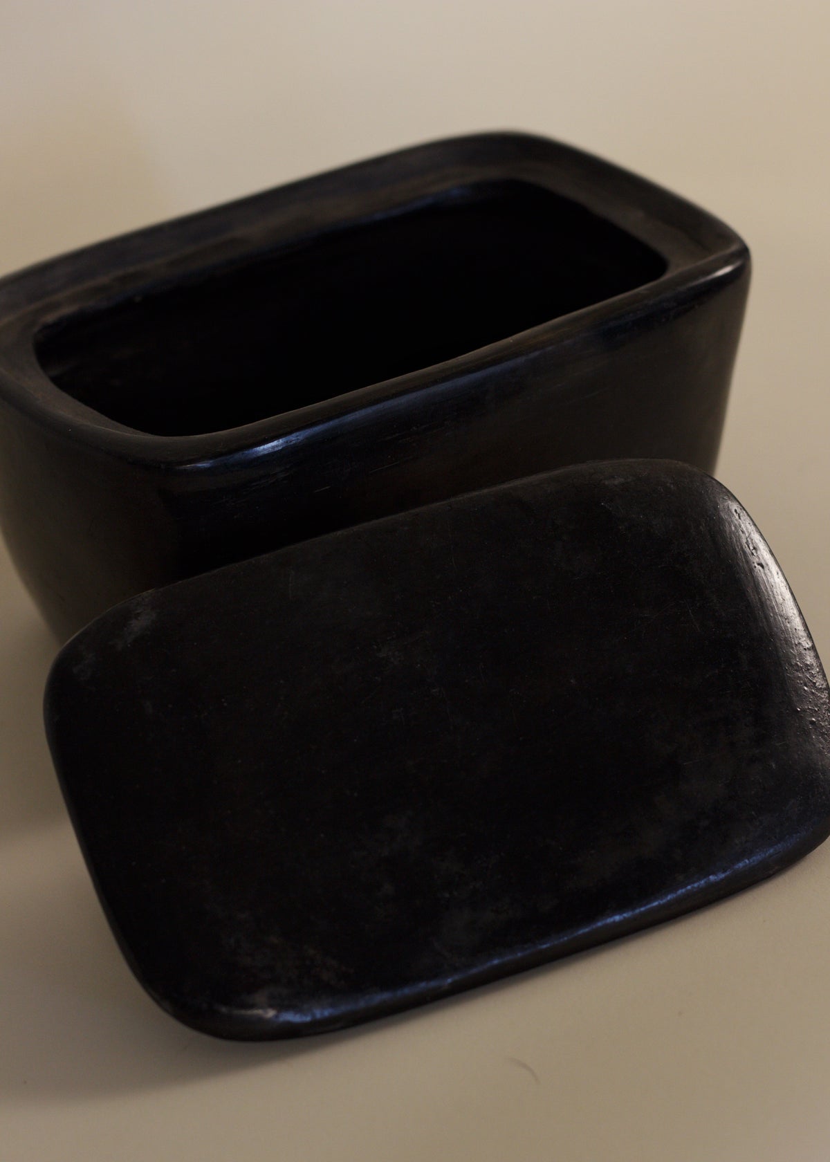 Sculptural Black Ceramic Box — in context
