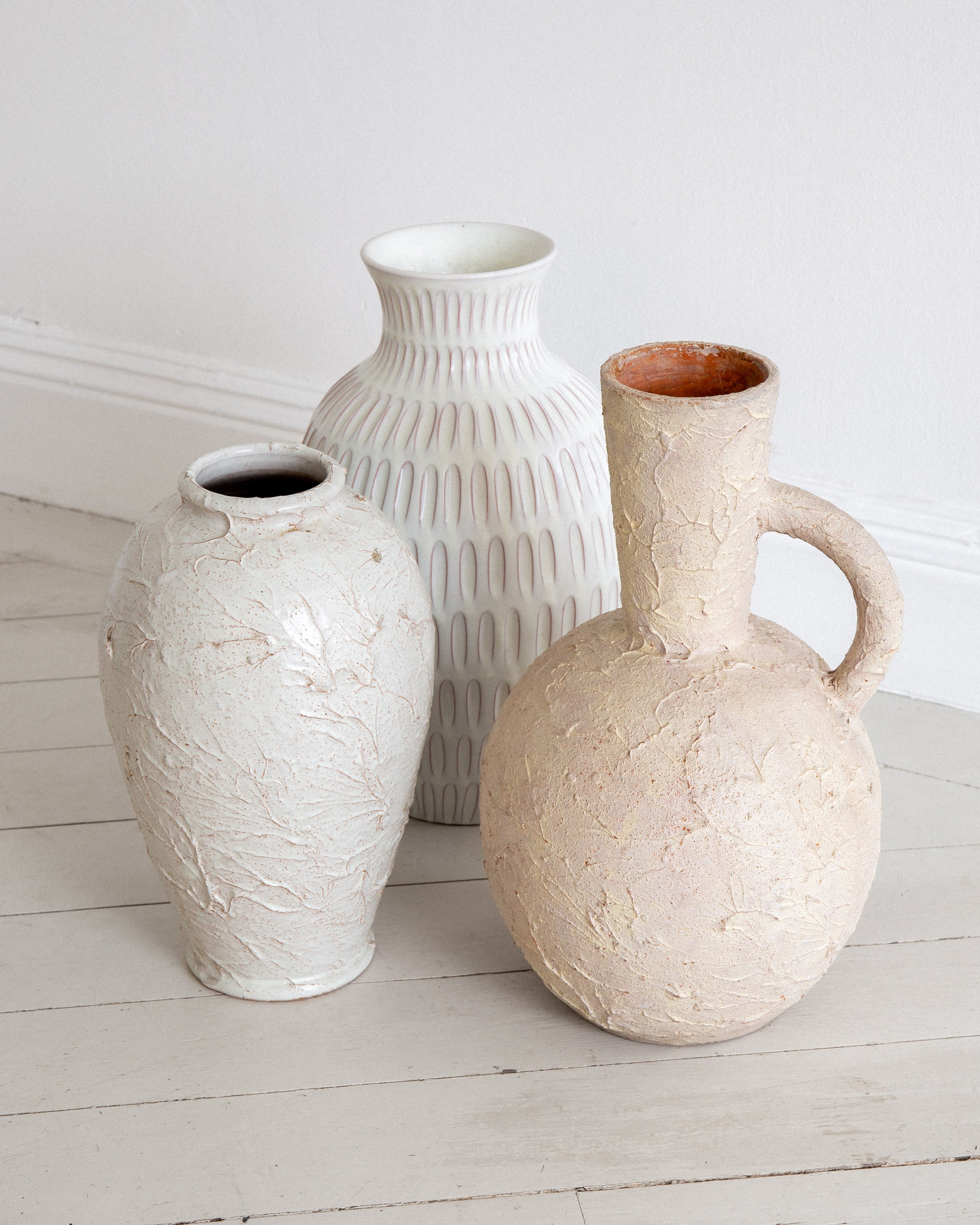 Large Textured Ceramic Vase, 1940s-50s Sweden — close-up of textured ceramic surface