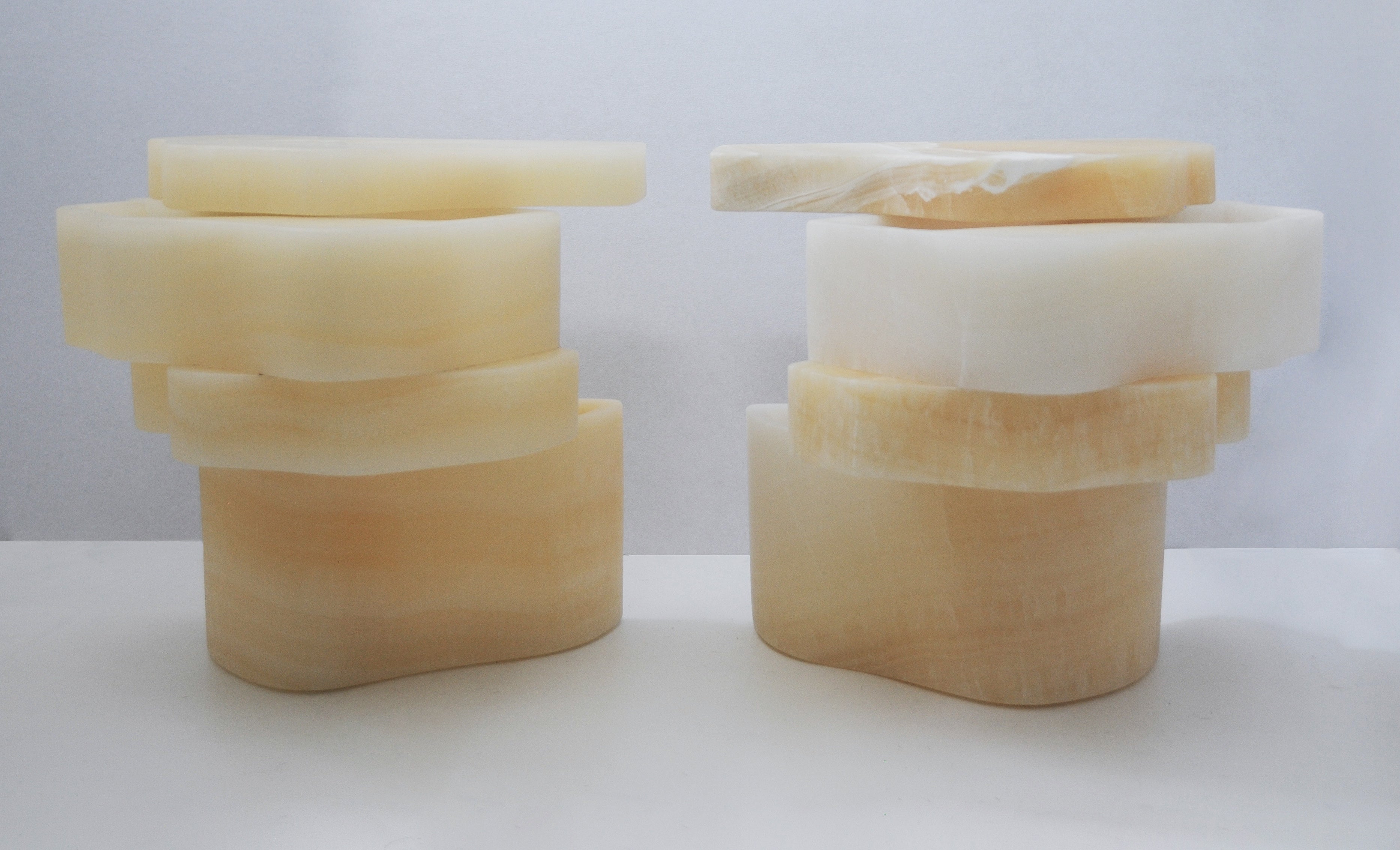 White Moth Nightstand Set in White Onyx Marble — detail view