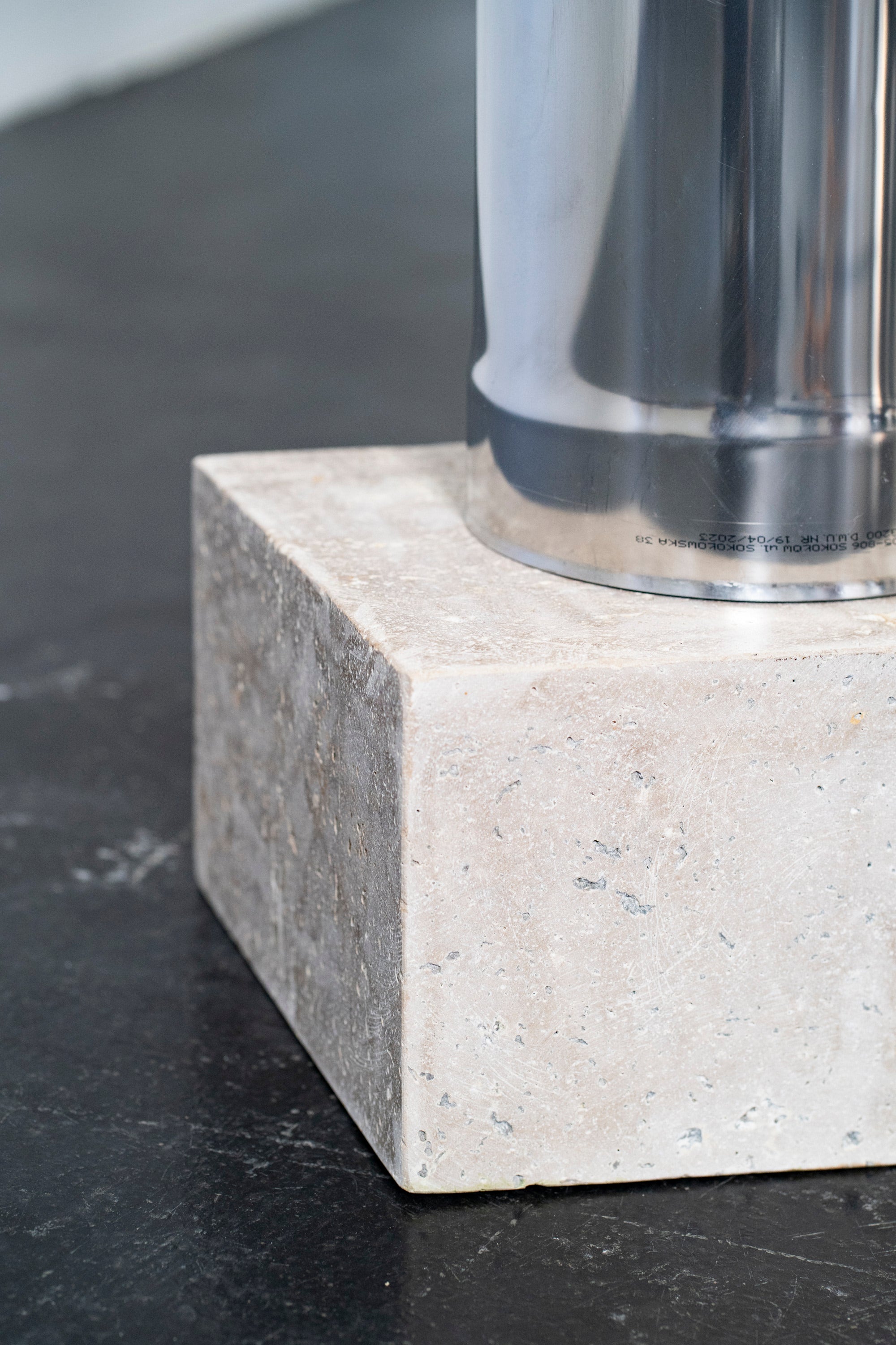 Minimalism Floor Lamp DN_S2507 in Chrome - Column Collection — close-up of concrete base texture