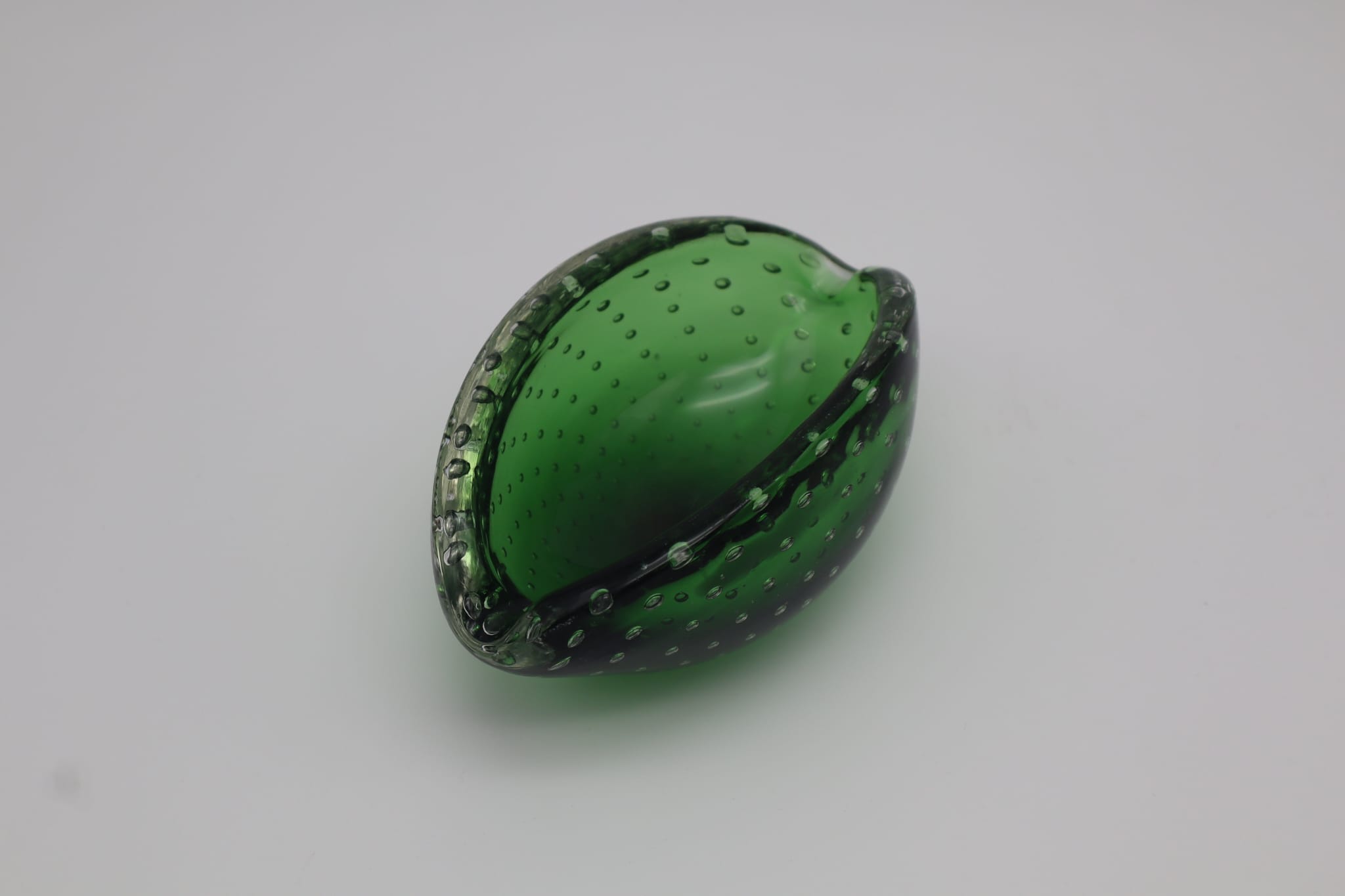 Green Sommerso Murano Glass Ashtray, Italy, 1960s — close-up showing textured green glass surface