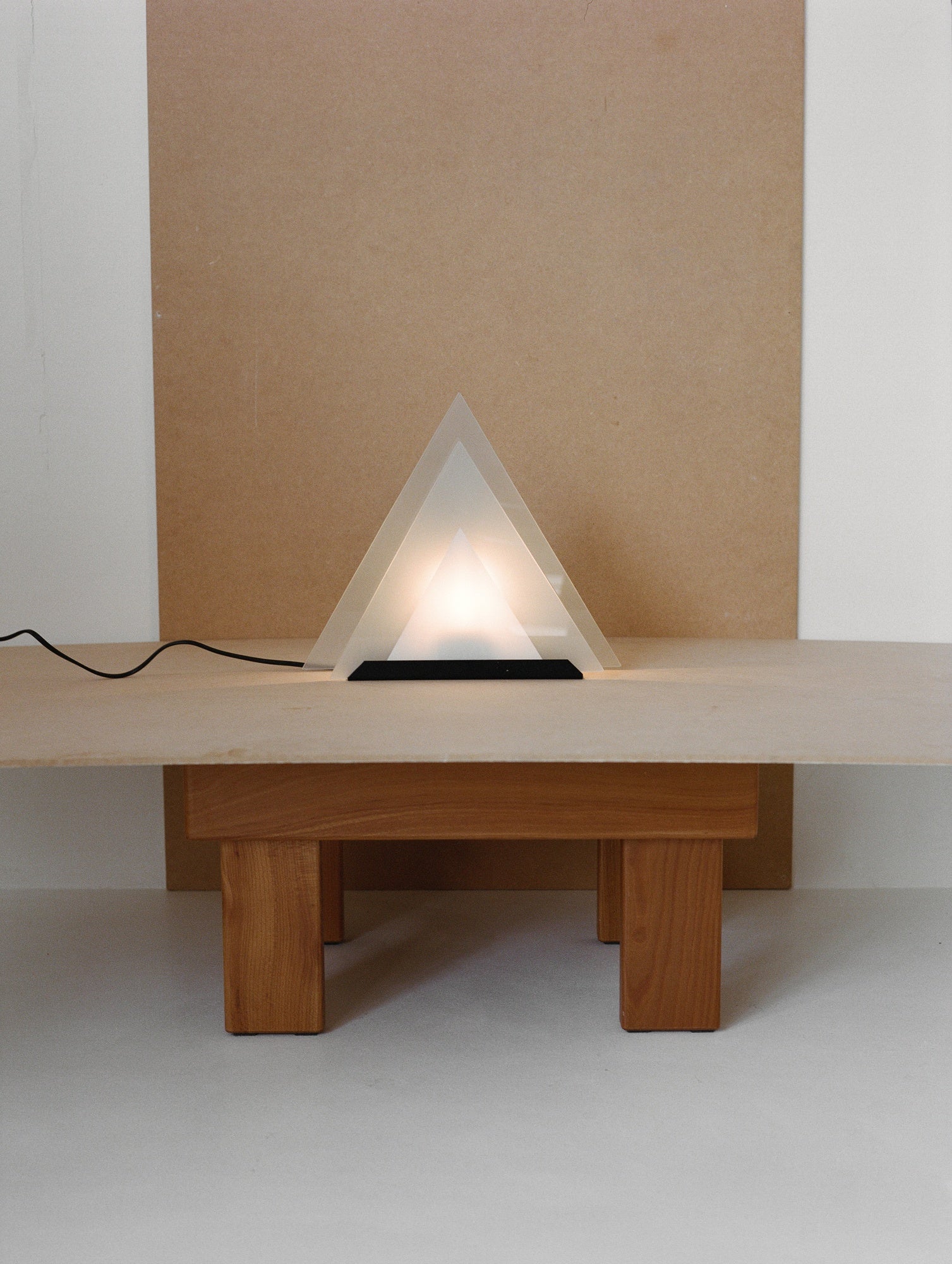 Vintage Glass Pyramid Postmodern Table Lamp C.1980 — in context