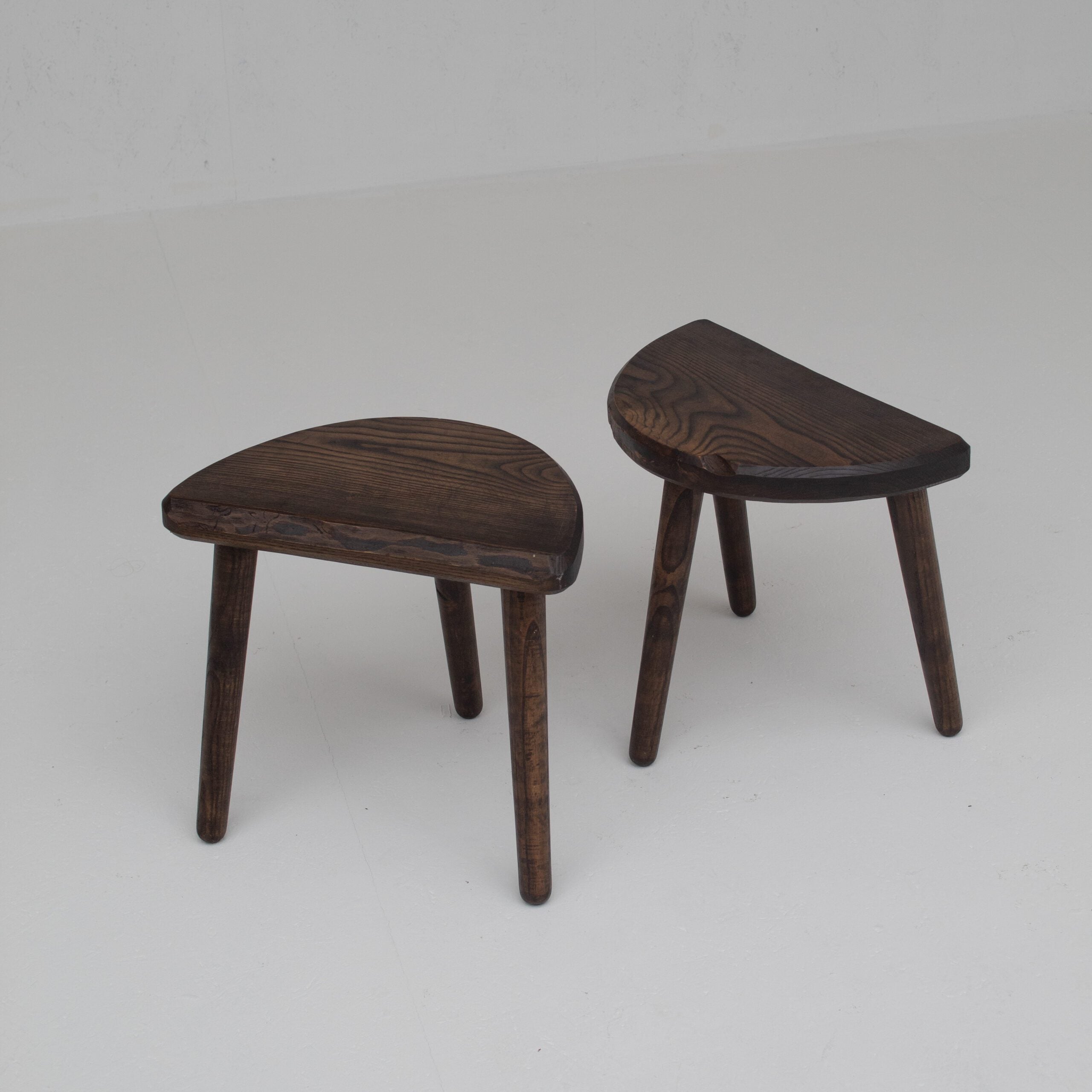 Mid Century Bench and Stools in wood — side angle