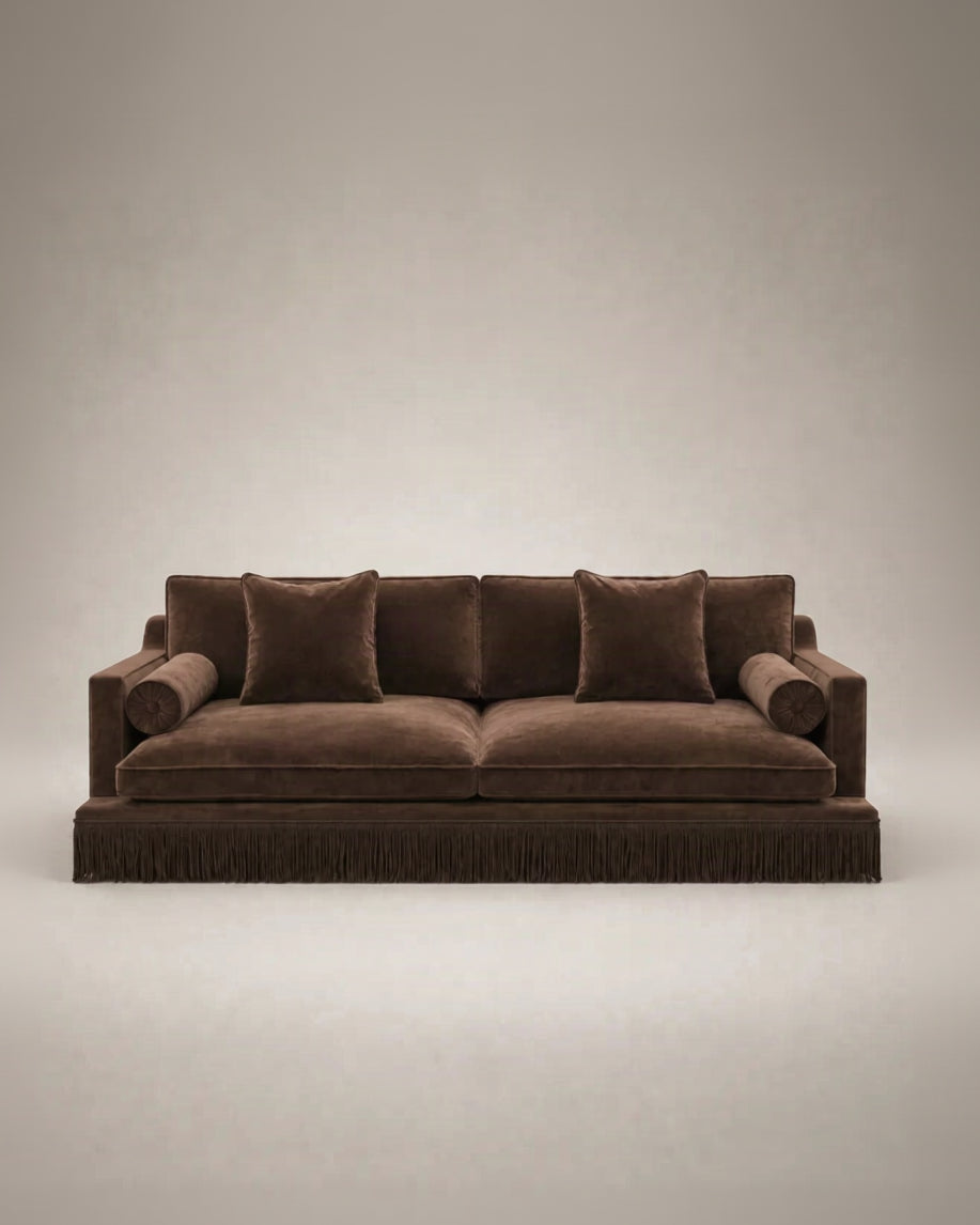 Orlando Sofa 230 cm - Chestnut Velvet & Sophie Bullion Fringe by RIJD Interior | The Oblist