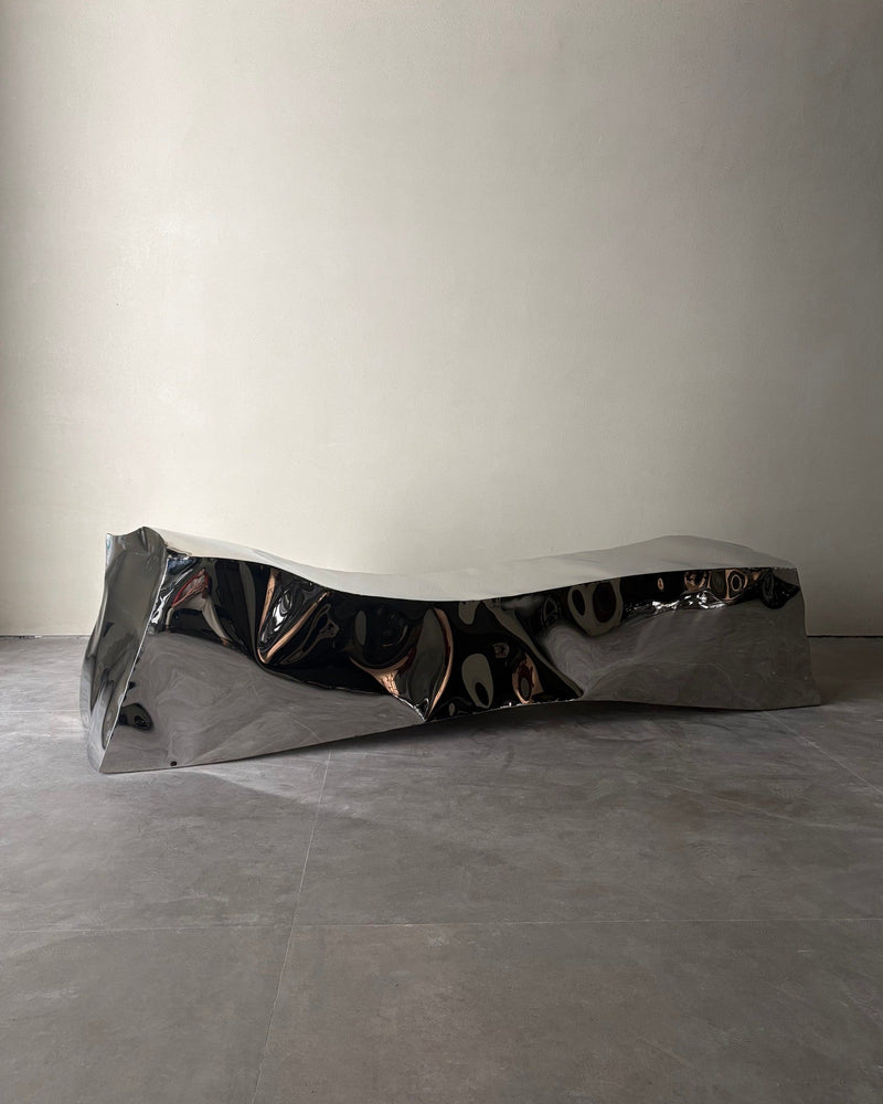Stainless Steel Bench - Monolith Series by Nitush Aroosh — side angle