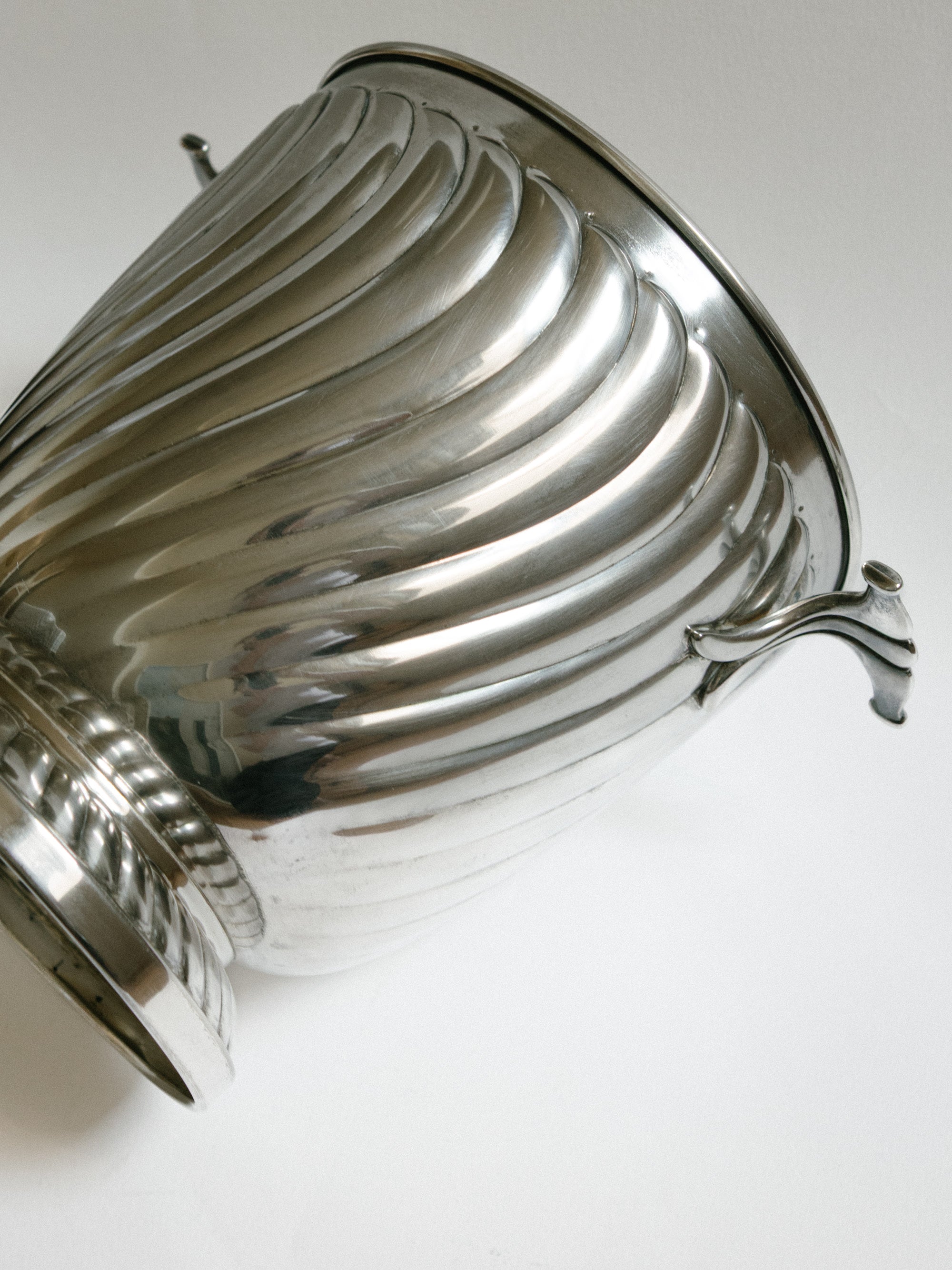 Italian Silver-Plated Ribbed Champagne Bucket, c. 1970s — close-up