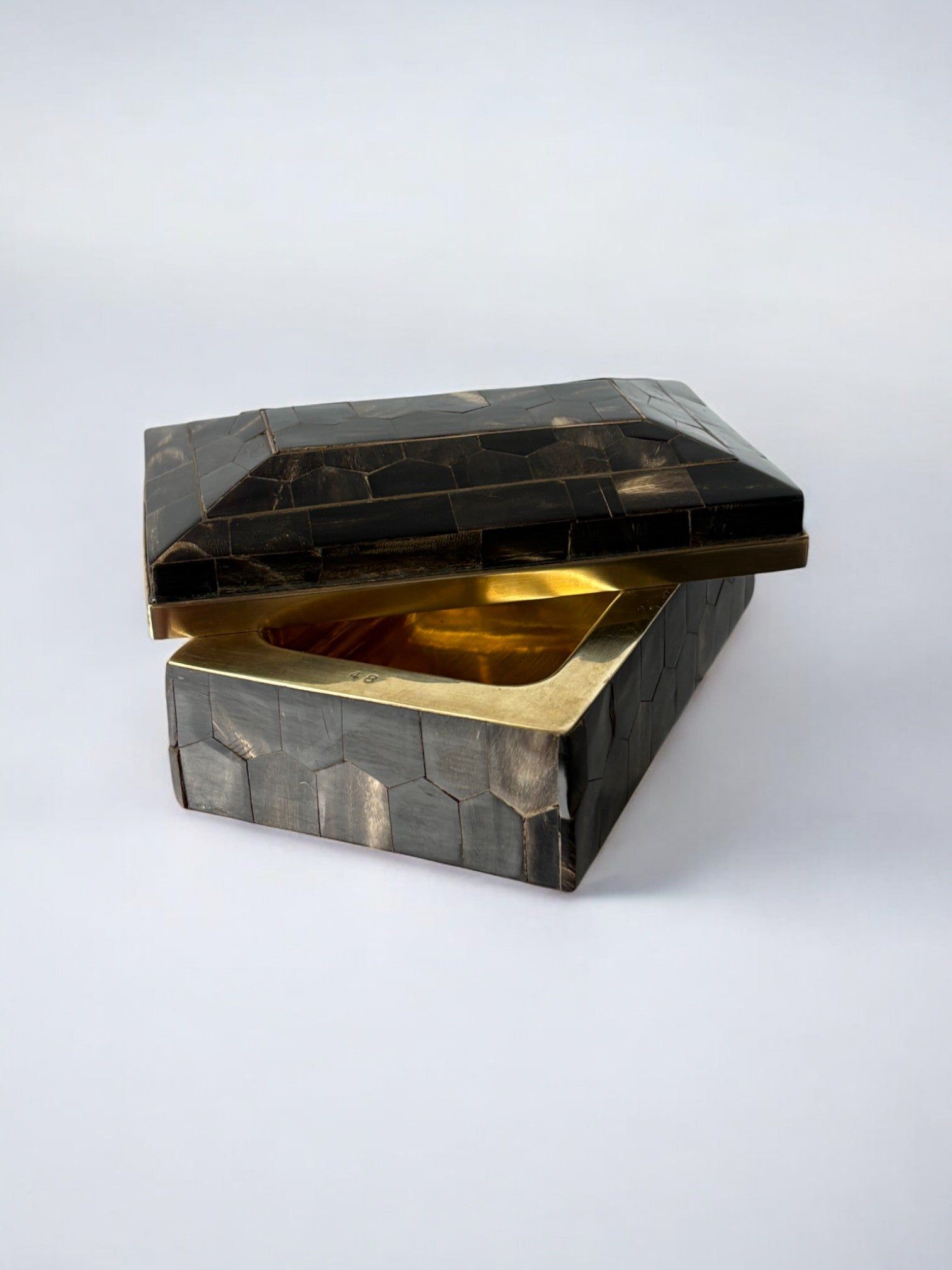 Tessellated Faux Tortoiseshell & Brass Box, Italy, 1970s — detail view