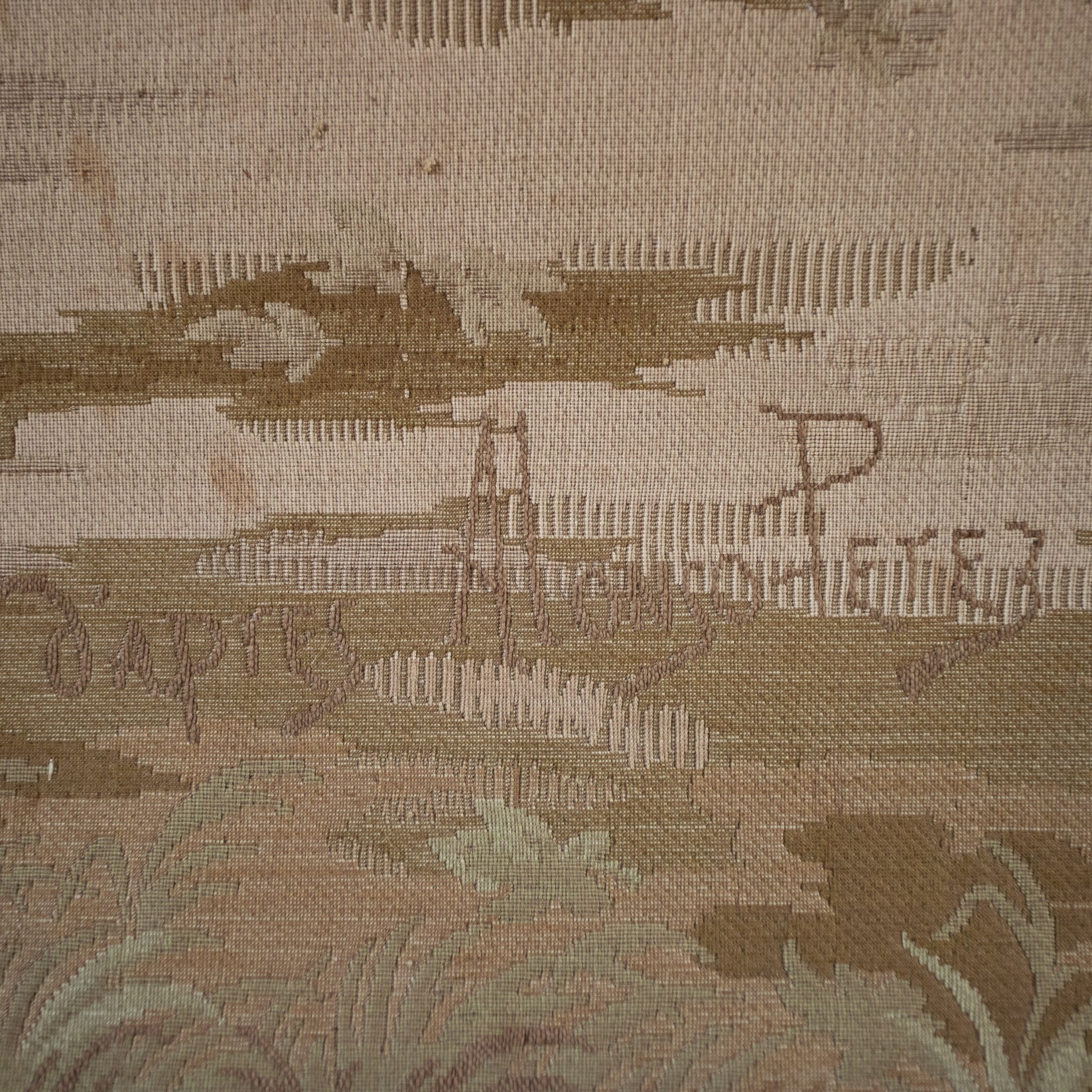 19th Century French Pastoral Tapestry — back view showing woven details and signature