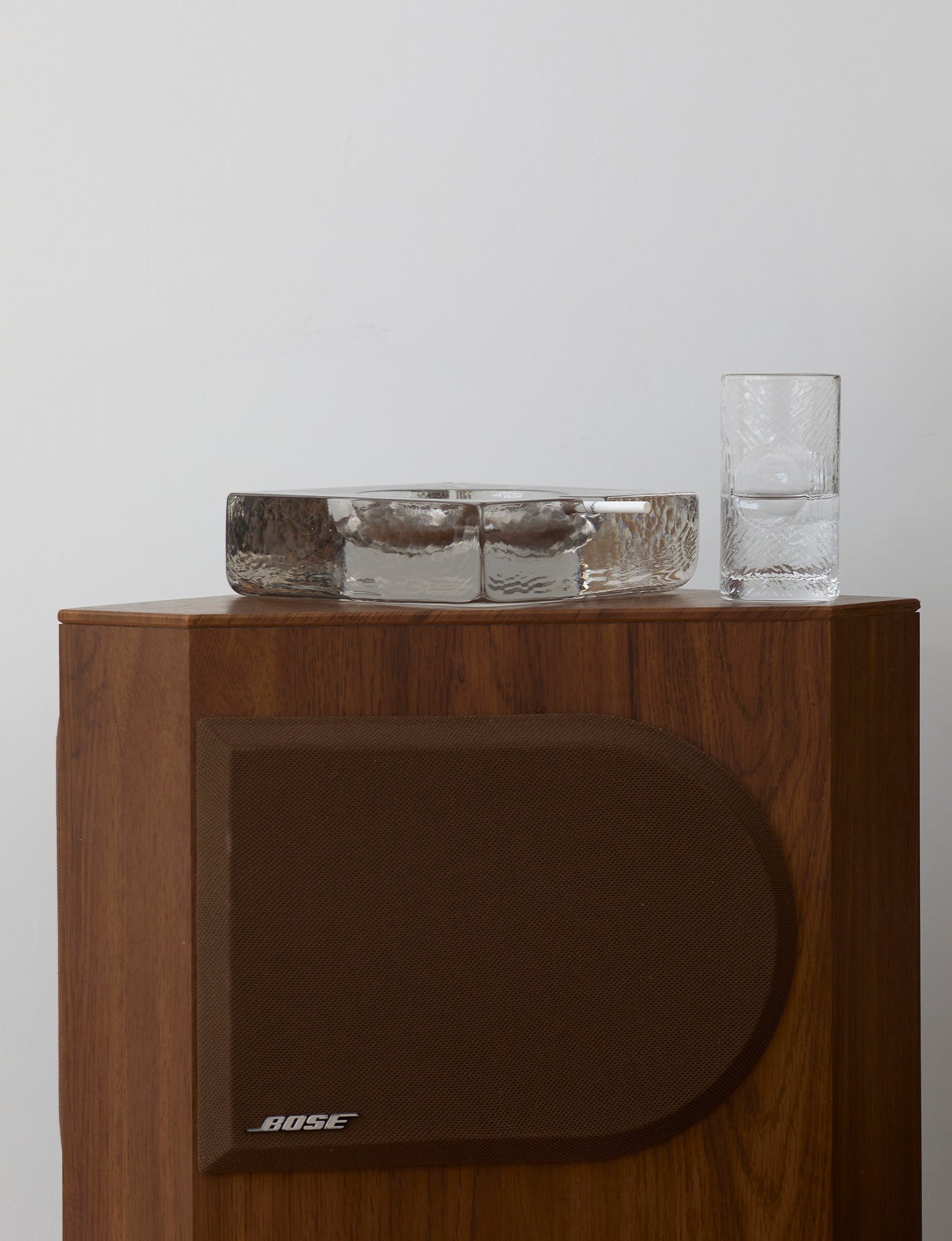 Vintage big and heavy mold-pressed glass ashtray c. 1970. — lifestyle setting