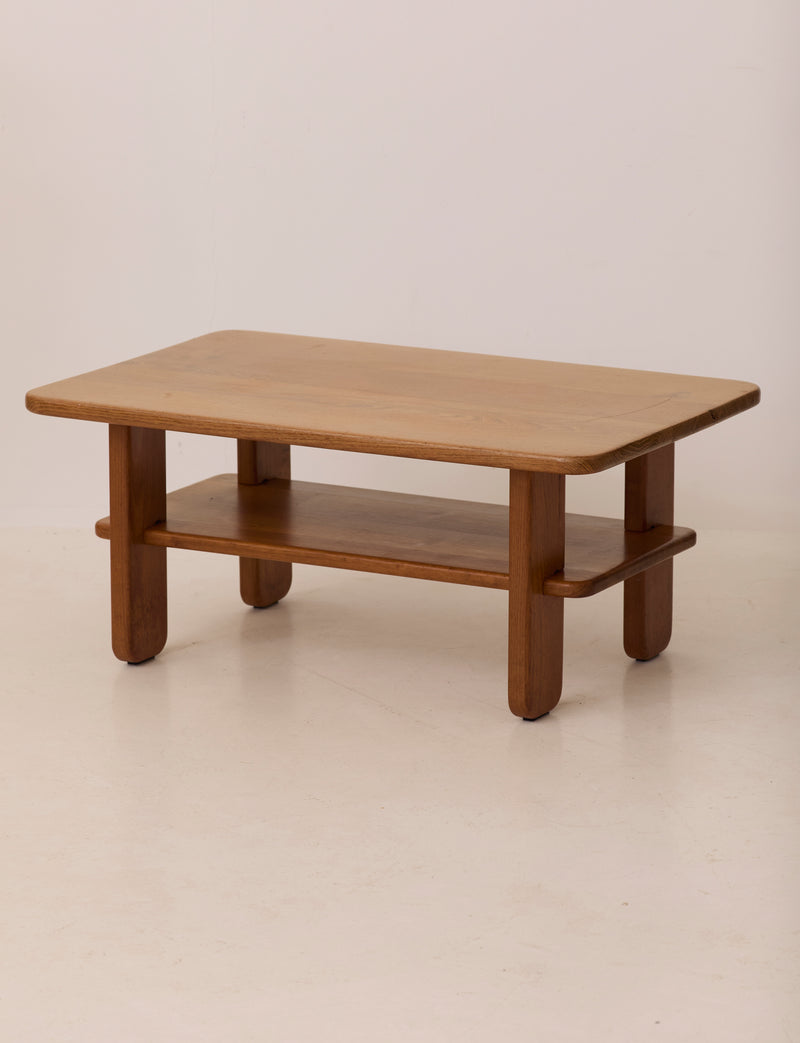 Solid elm coffee table by Alain Gaubert | The Oblist — vintage wood design
