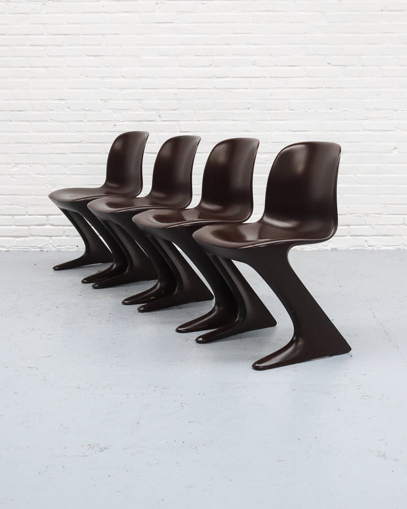 Set of four brown Ernst Moeckl Z chairs 1970s cantilever design